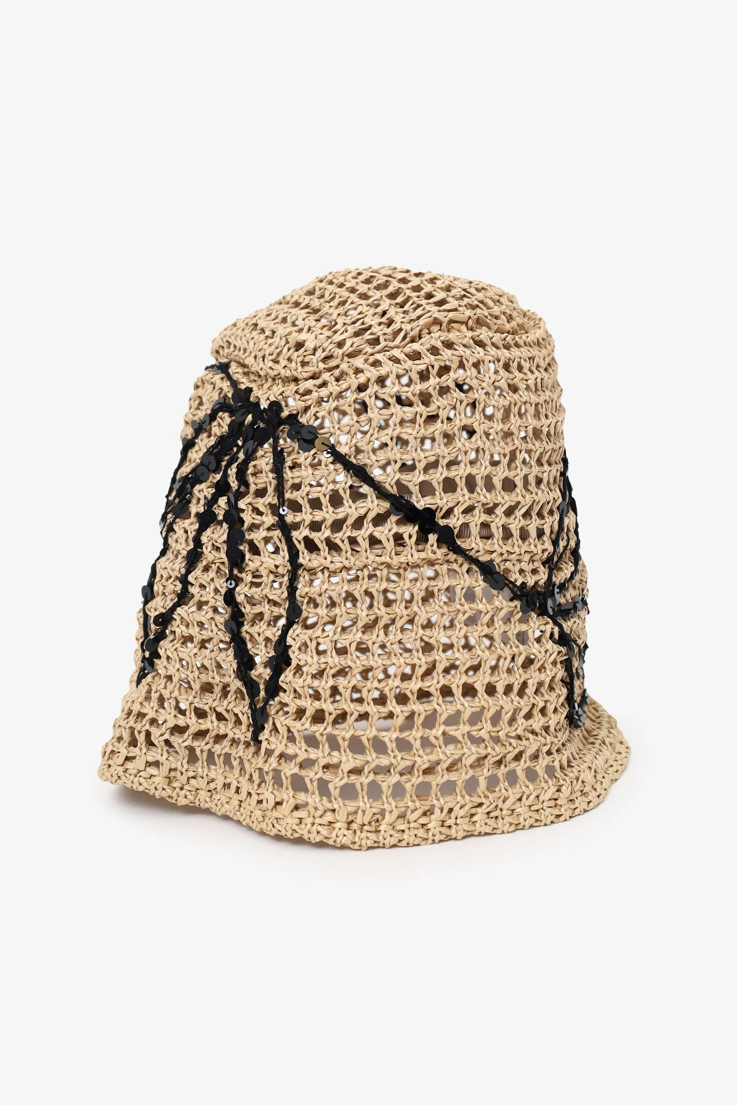 Brunello Cucinelli Beige Raffia Sequin Bucket Hat Size M - Image 4