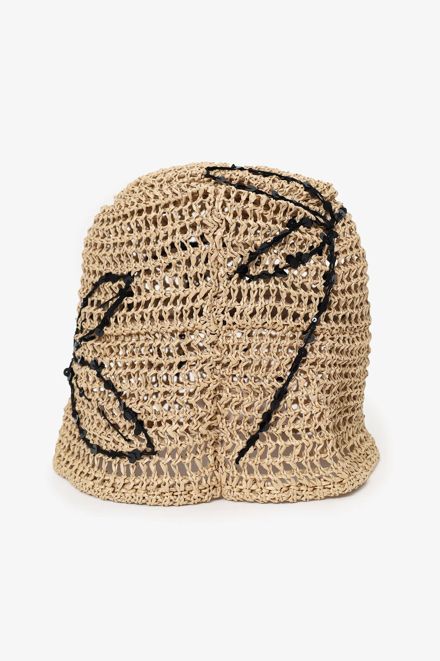 Brunello Cucinelli Beige Raffia Sequin Bucket Hat Size M - Image 5