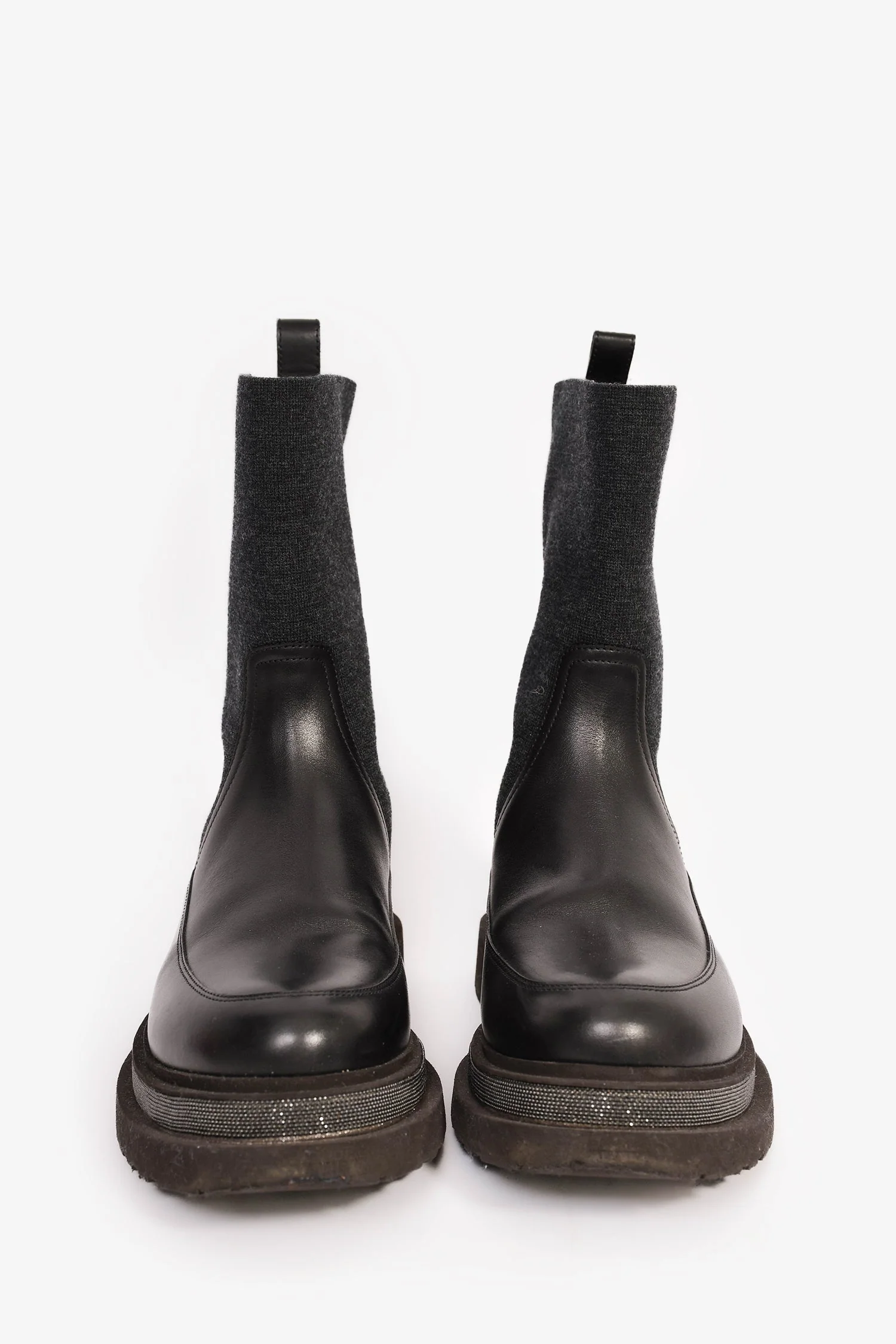 Brunello Cucinelli Black/Grey Beaded Chelsea Boot Size 39.5 - Image 3