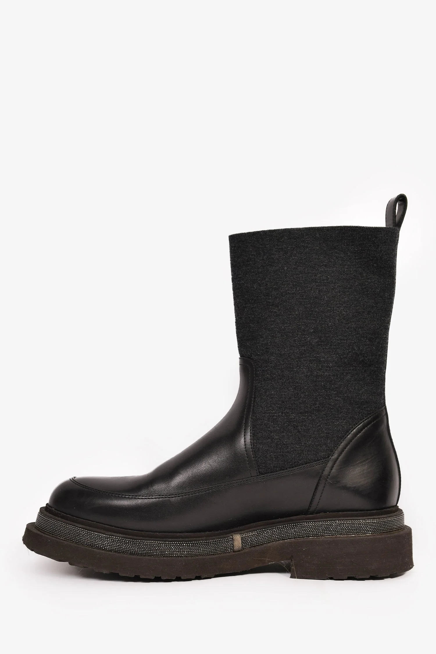 Brunello Cucinelli Black/Grey Beaded Chelsea Boot Size 39.5 - Image 4