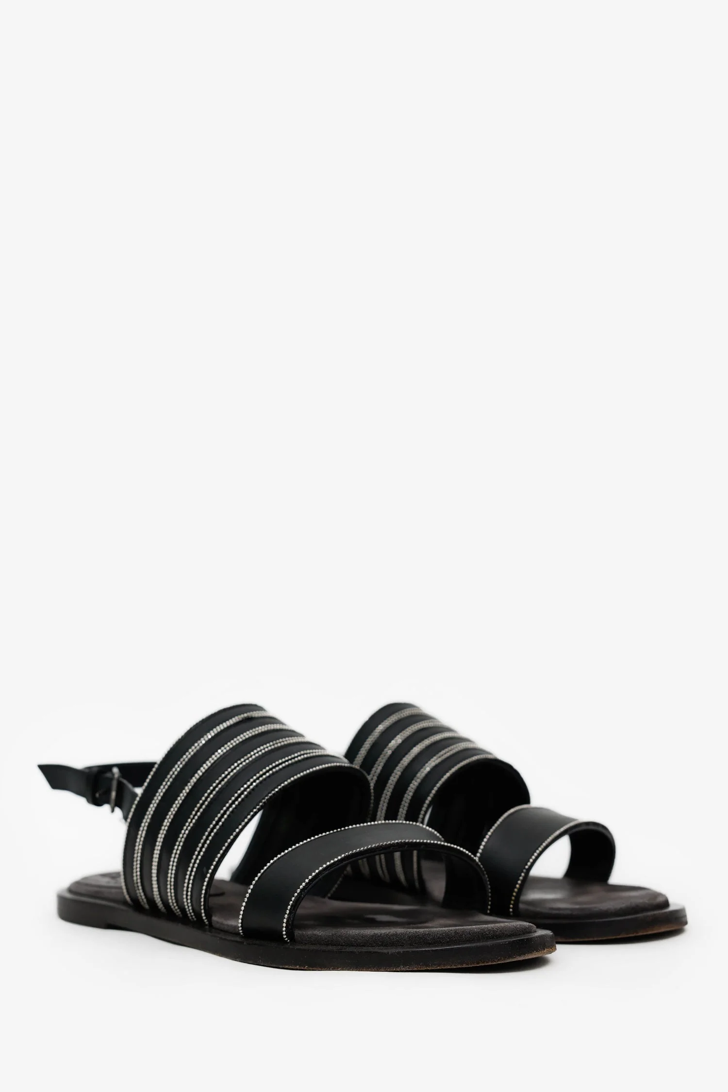 Brunello Cucinelli Black Leather Monili Sandals Size 36.5 - Image 2