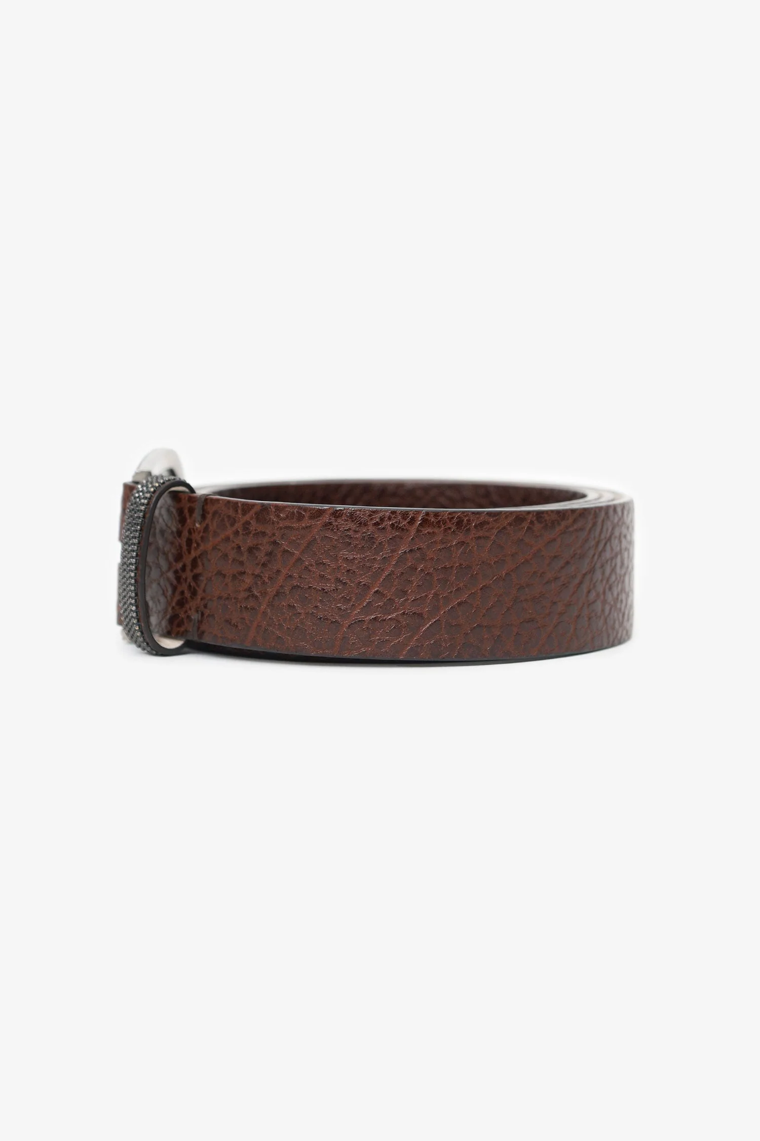 Brunello Cucinelli Brown Leather Beaded Belt Size XS - Image 2