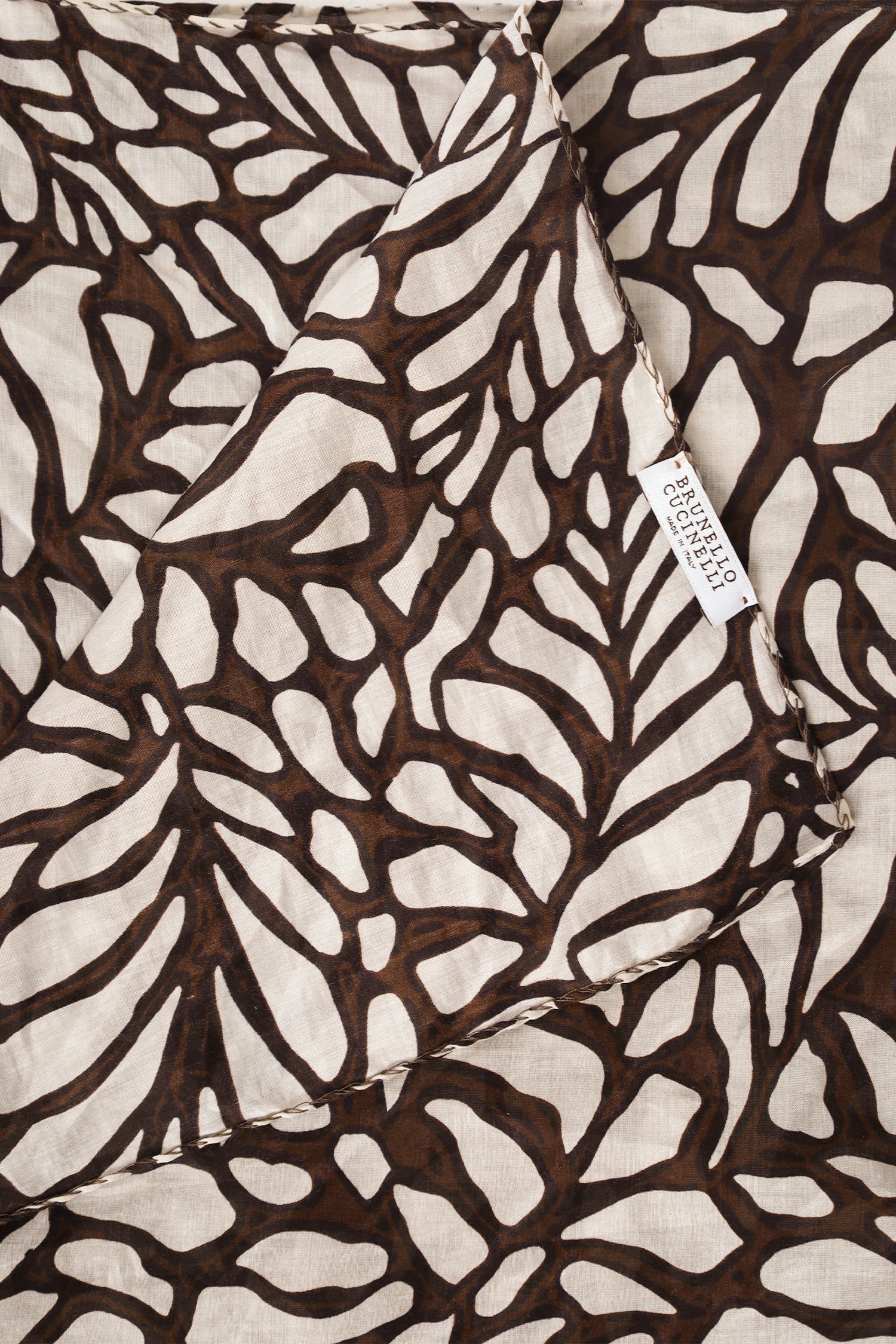 Brunello Cucinelli Brown/White Cotton/Silk Patterned Scarf - Image 3