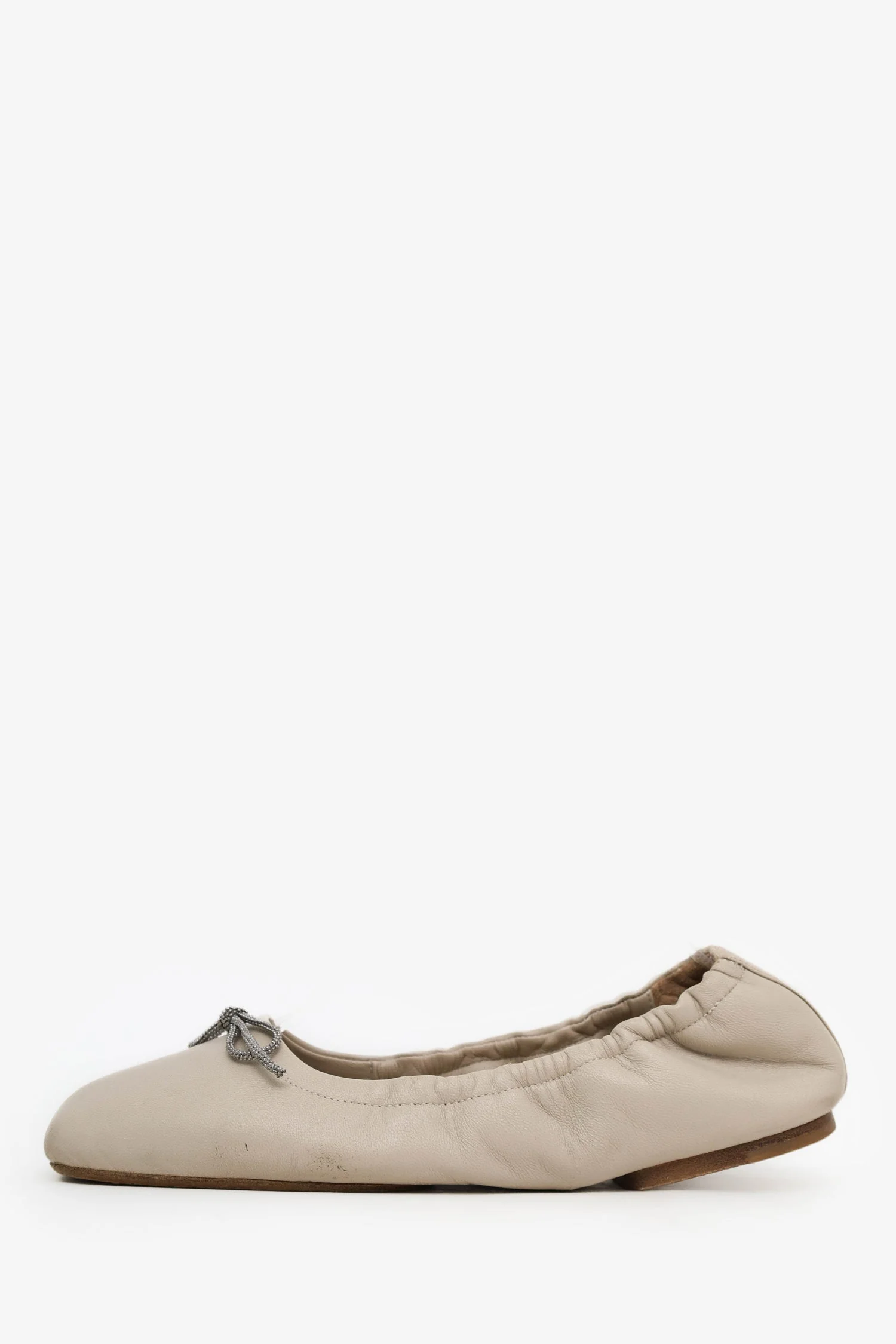 Brunello Cucinelli Cream Leather Beaded Bow Flats Size 39 - Image 6
