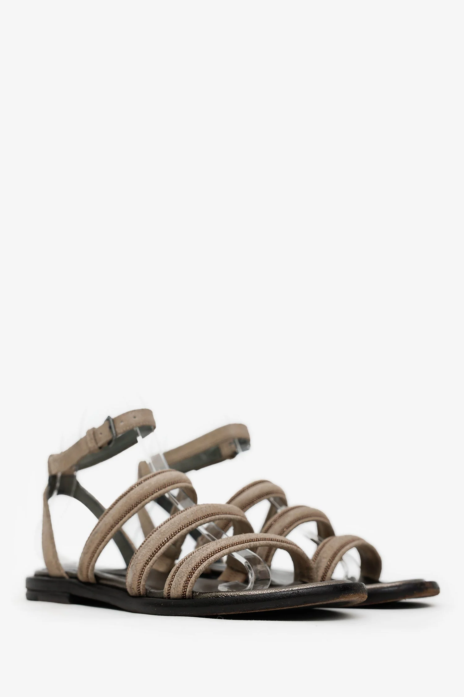 Brunello Cucinelli Taupe Suede Monili Sandals Size 36 - Image 2
