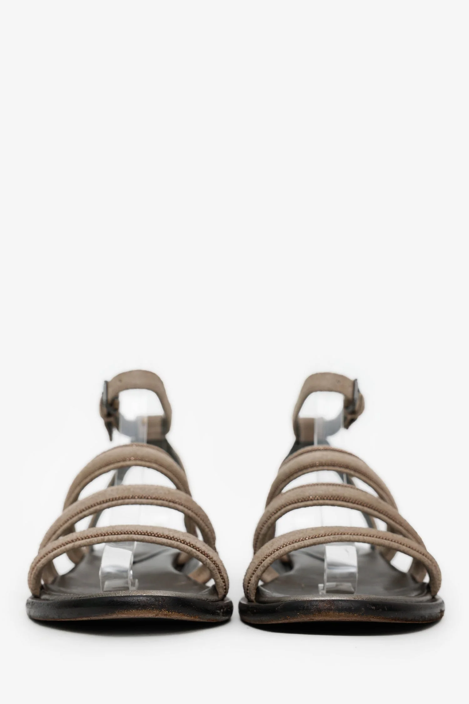Brunello Cucinelli Taupe Suede Monili Sandals Size 36 - Image 3
