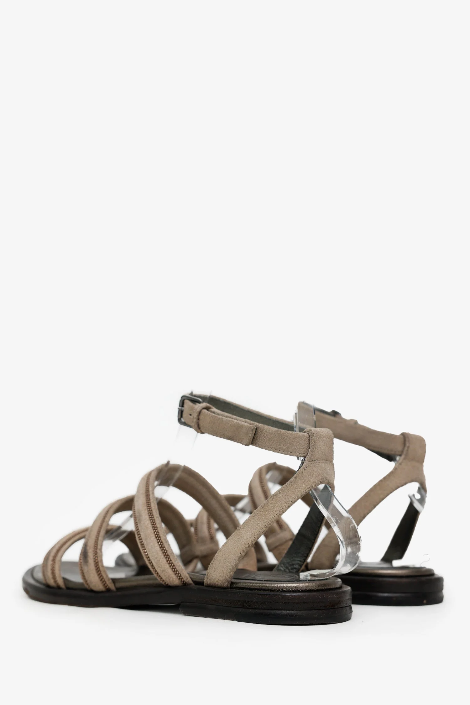 Brunello Cucinelli Taupe Suede Monili Sandals Size 36 - Image 4