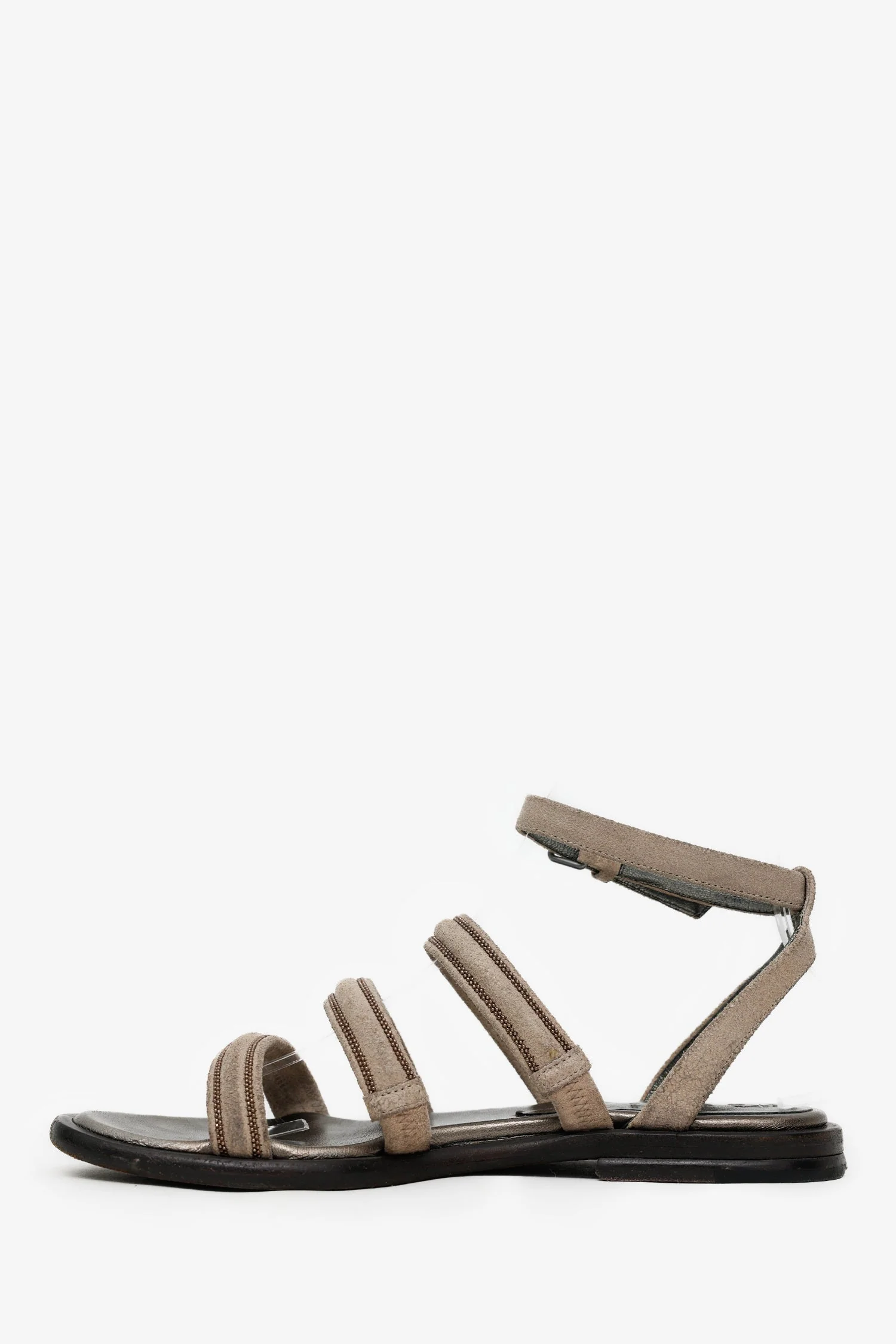 Brunello Cucinelli Taupe Suede Monili Sandals Size 36 - Image 5
