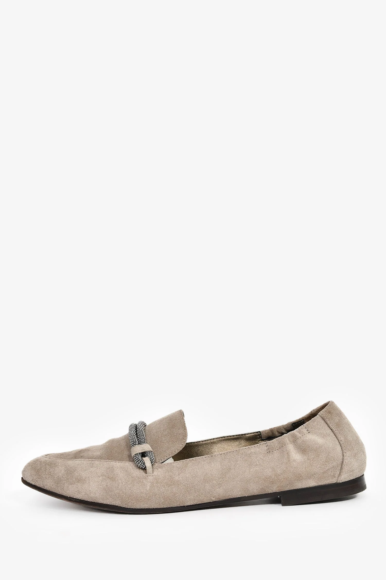 Brunello Cucinelli Taupe Suede Pointed Toe Flats with Beaded Detail Size 38.5 - Image 4