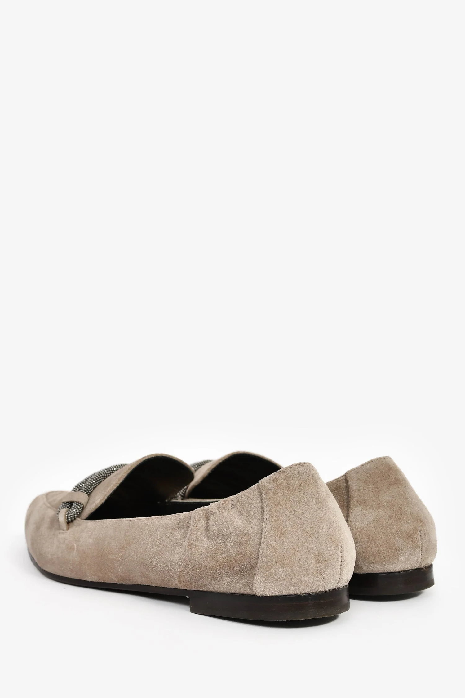 Brunello Cucinelli Taupe Suede Pointed Toe Flats with Beaded Detail Size 38.5 - Image 5