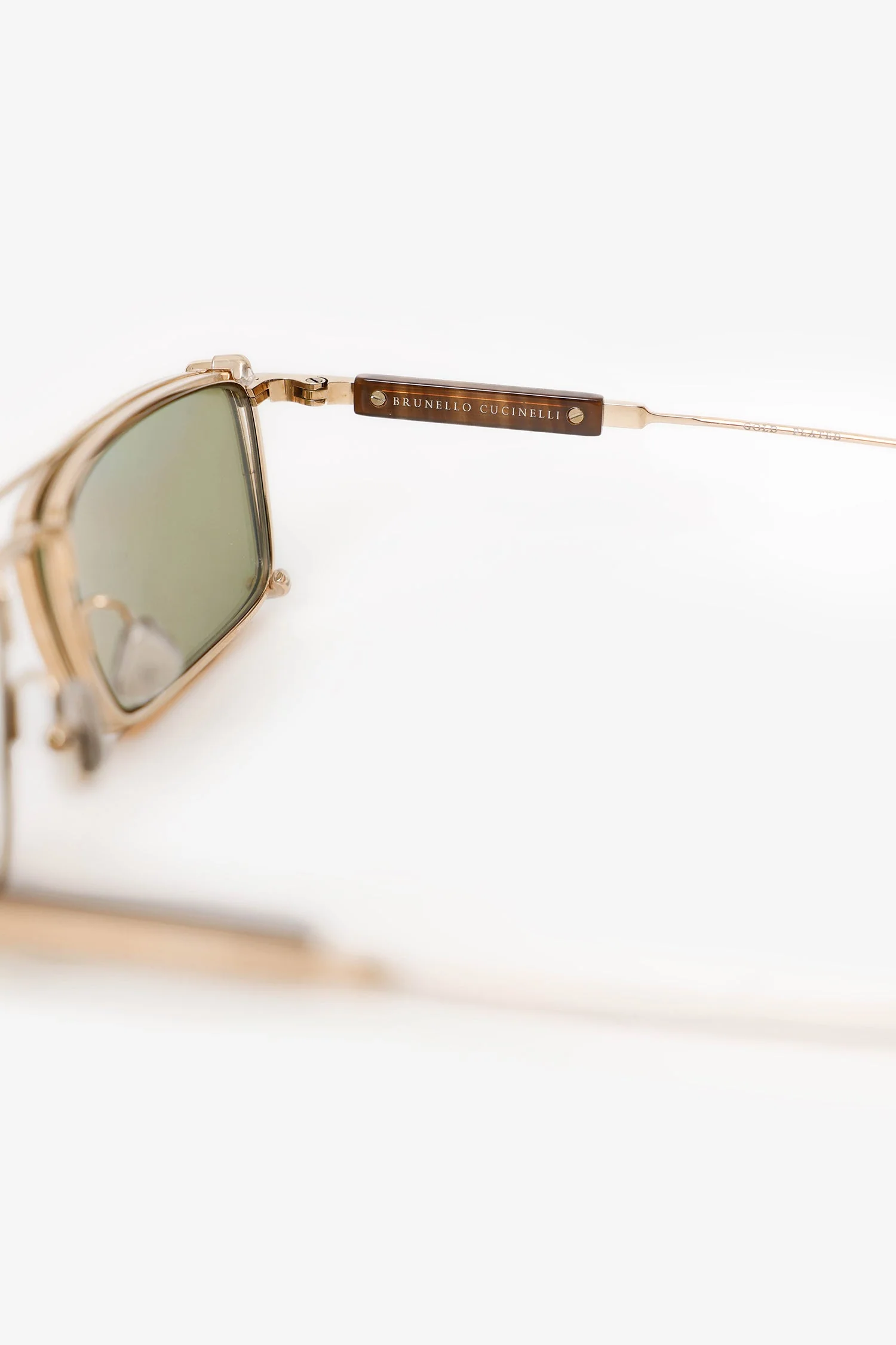 Brunello Cucinelli Titanium and Horn Frame Glasses With Clip-on Sun Lens - Image 6
