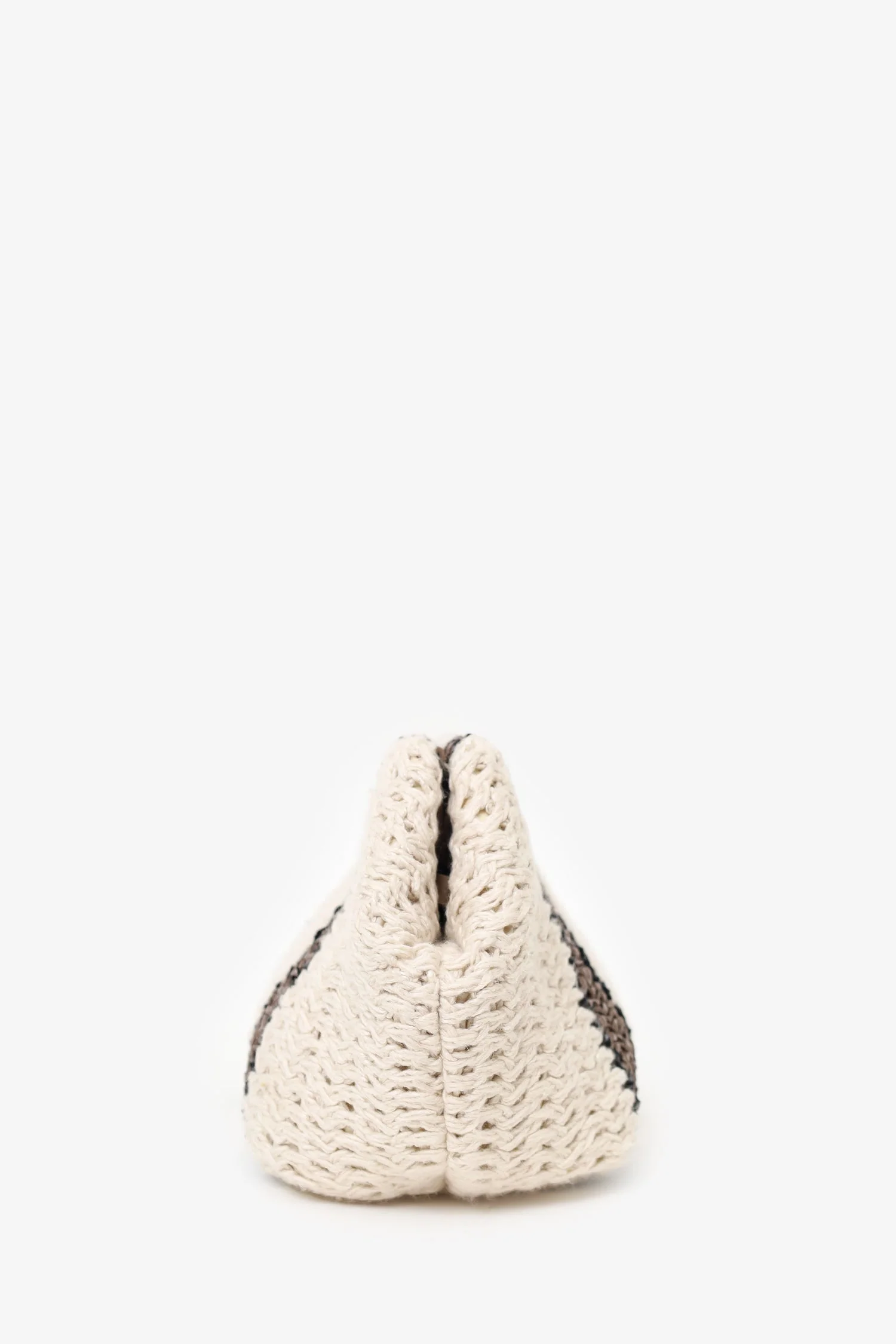Brunello Cucinelli White/Brown/Black Small Crochet Regimental Straw Effect Pouch with Strap - Image 4