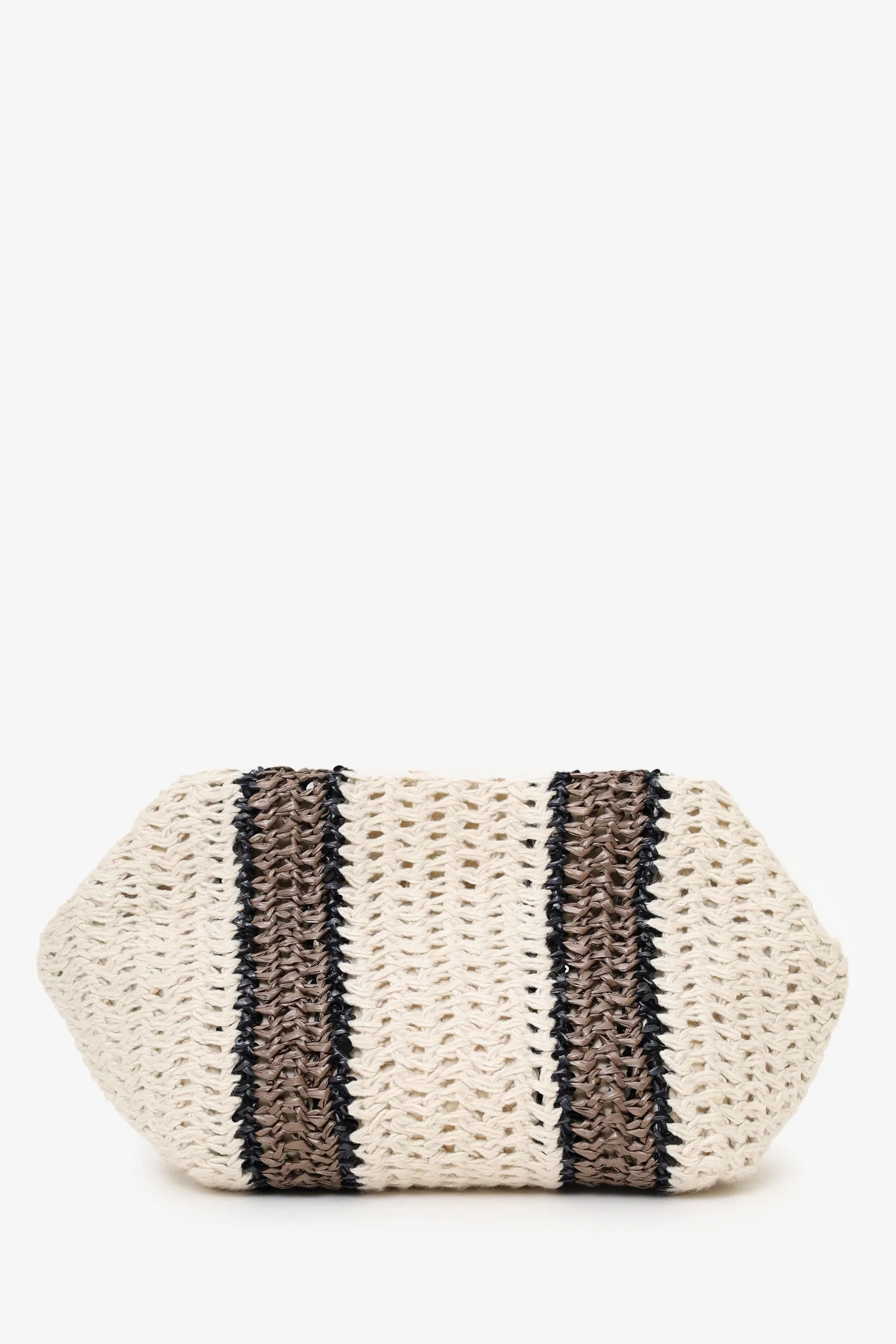 Brunello Cucinelli White/Brown/Black Small Crochet Regimental Straw Effect Pouch with Strap - Image 5