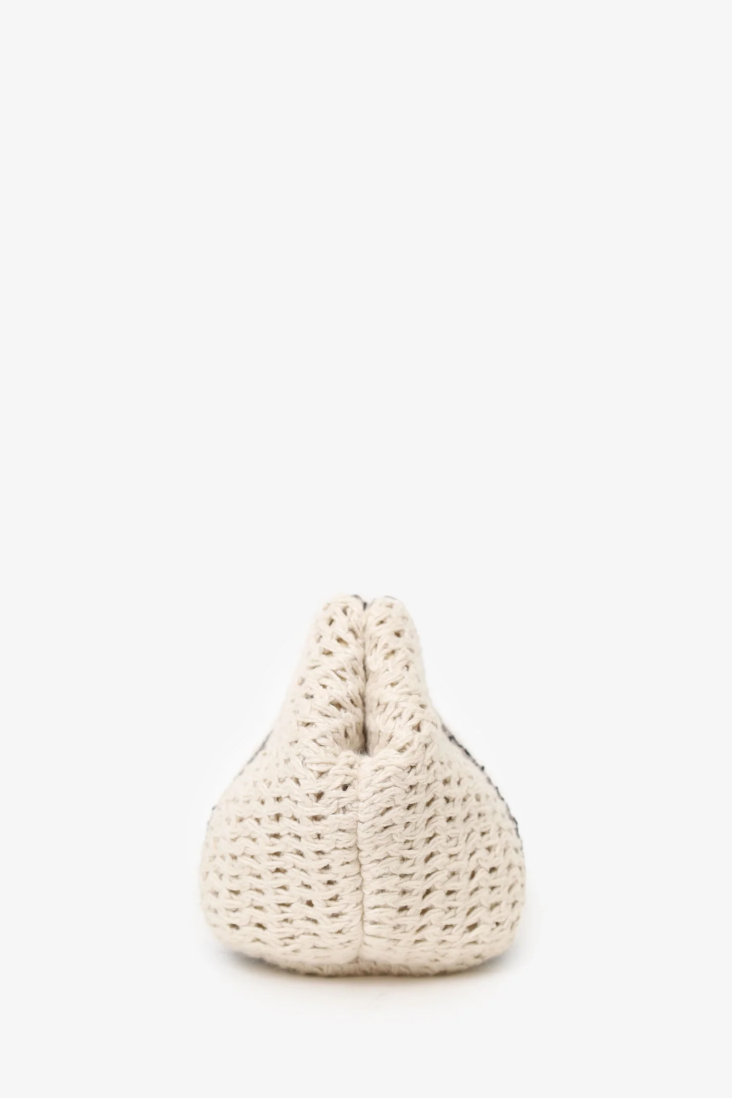 Brunello Cucinelli White/Brown/Black Small Crochet Regimental Straw Effect Pouch with Strap - Image 6