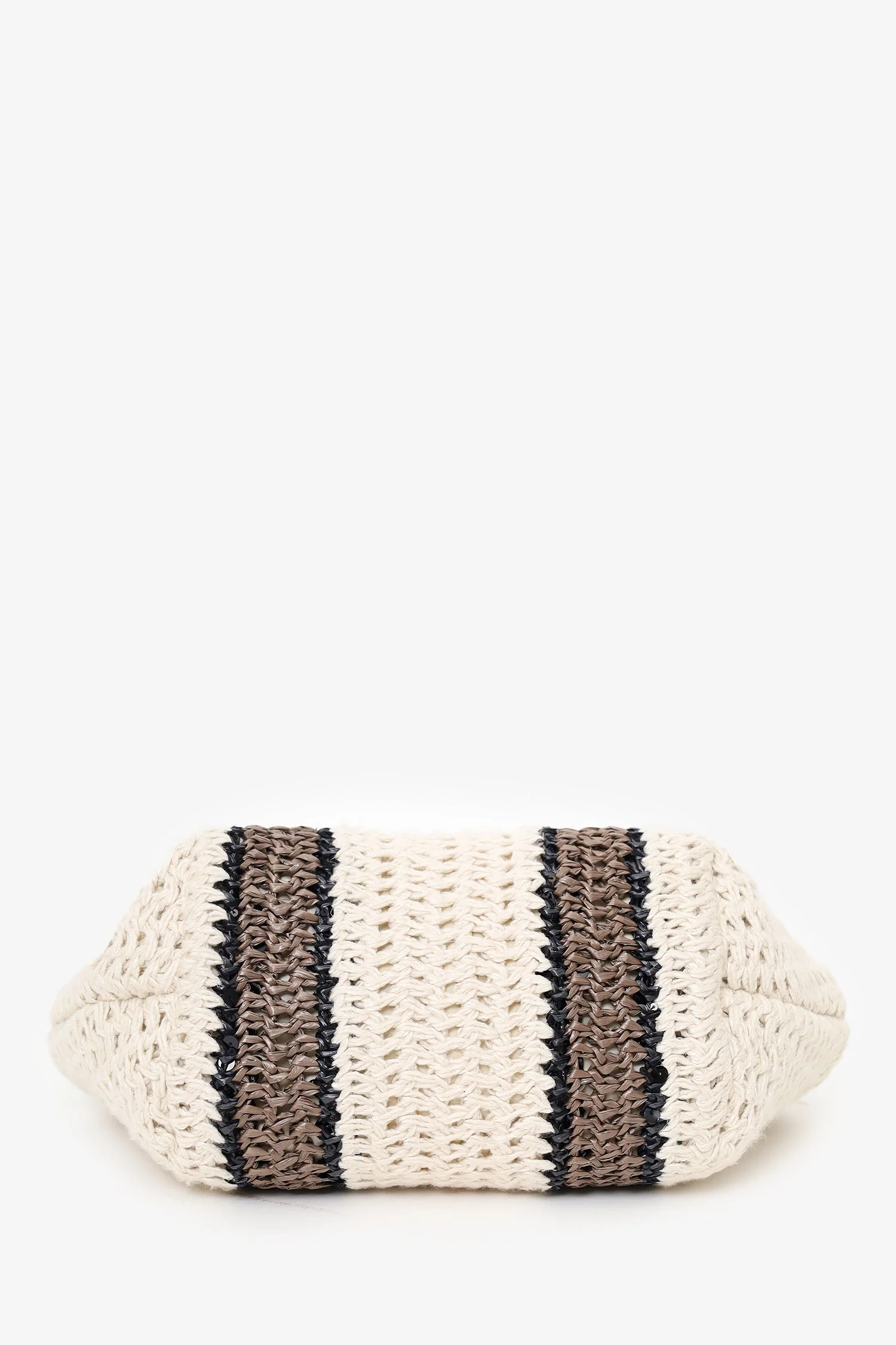 Brunello Cucinelli White/Brown/Black Small Crochet Regimental Straw Effect Pouch with Strap - Image 7