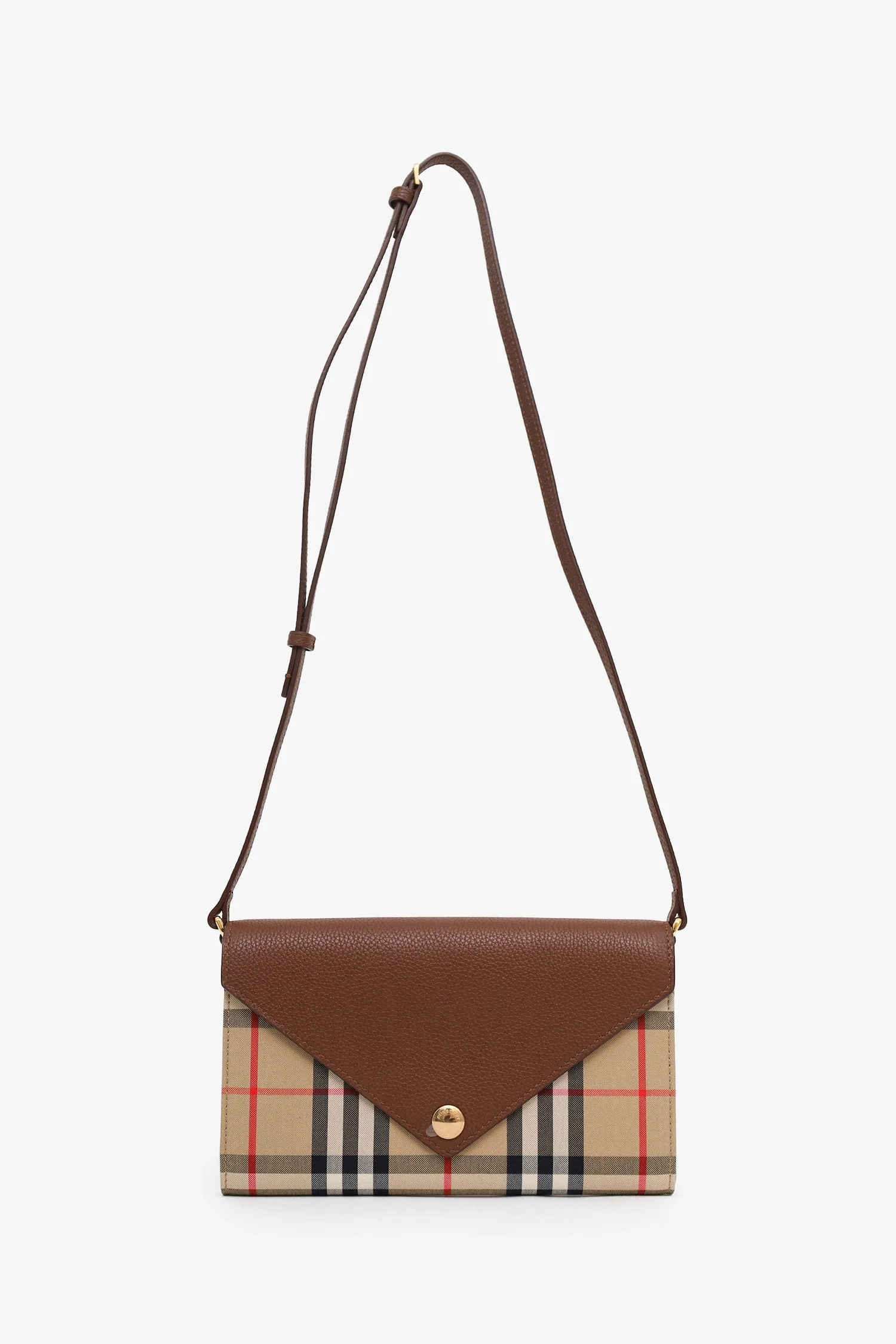 Burberry Beige/Brown House Check Hannah Envelope Wallet On Strap - Image 6