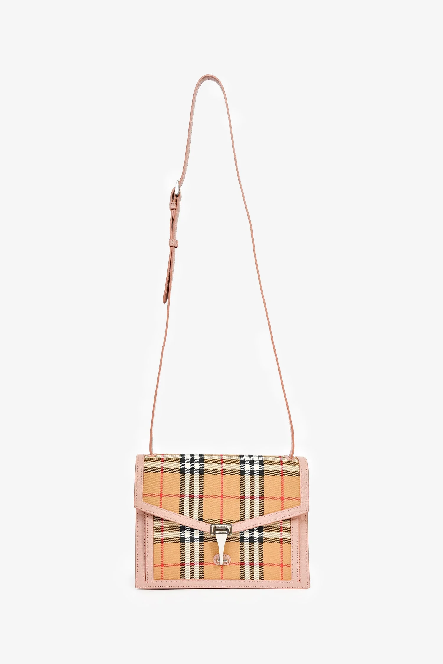 Burberry Beige Novacheck Canvas/Pink Leather Envelope Crossbody - Image 7