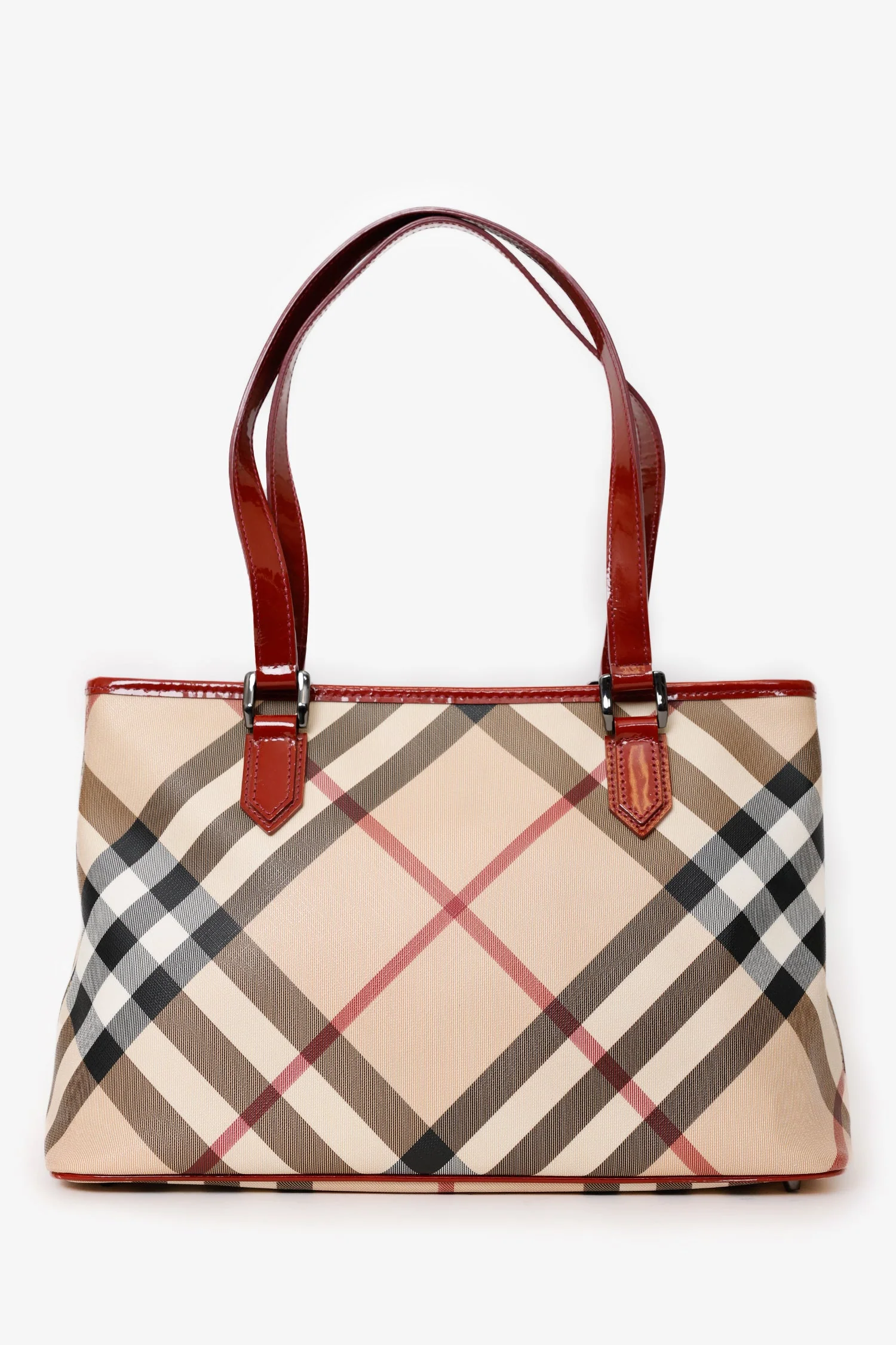 Burberry Beige/Red Coated Canvas Novacheck Top Handle Bag - Image 2