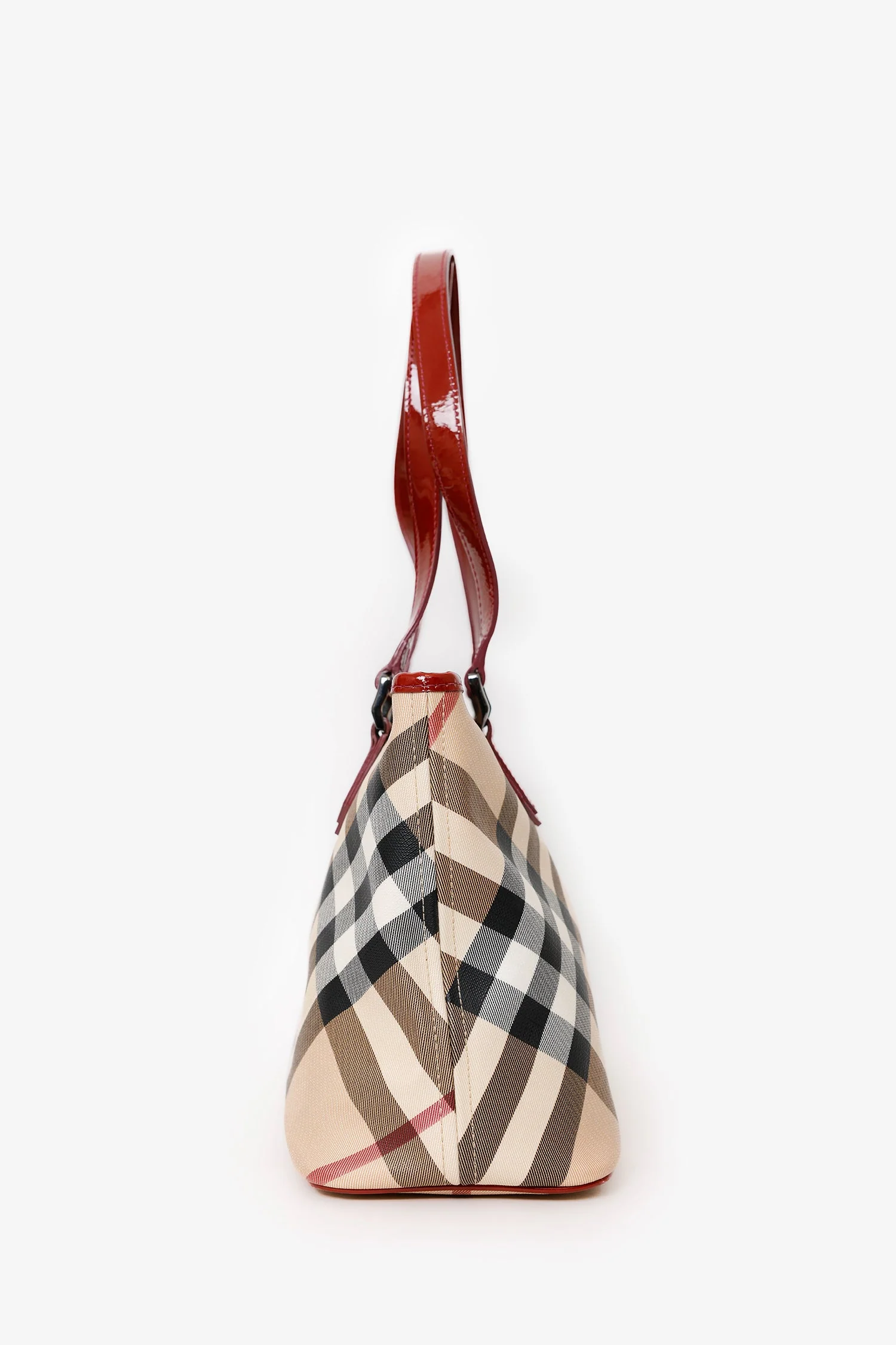 Burberry Beige/Red Coated Canvas Novacheck Top Handle Bag - Image 4