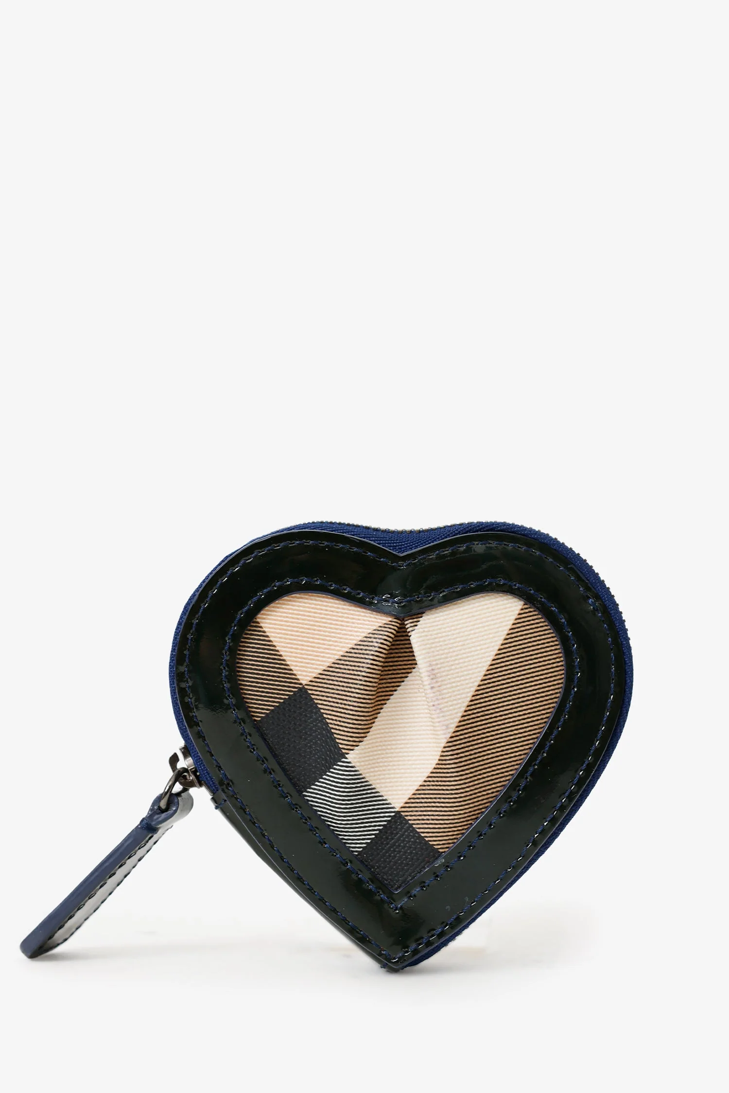 Burberry Black/Beige Patent/Canvas Nova Check Heart Coin Pouch - Image 2