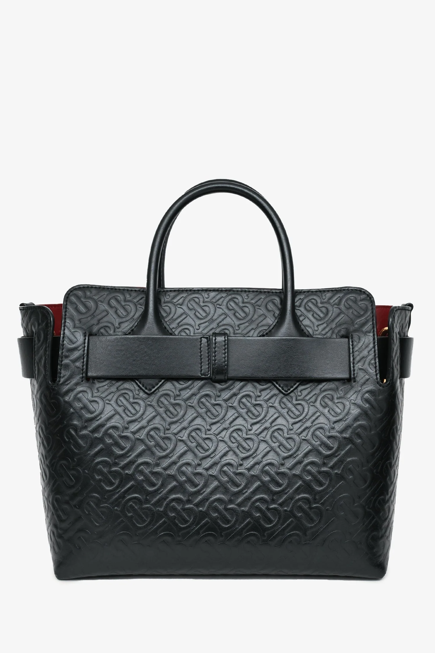Burberry Black Leather TB Monogram Embossed Tote with Strap - Image 2
