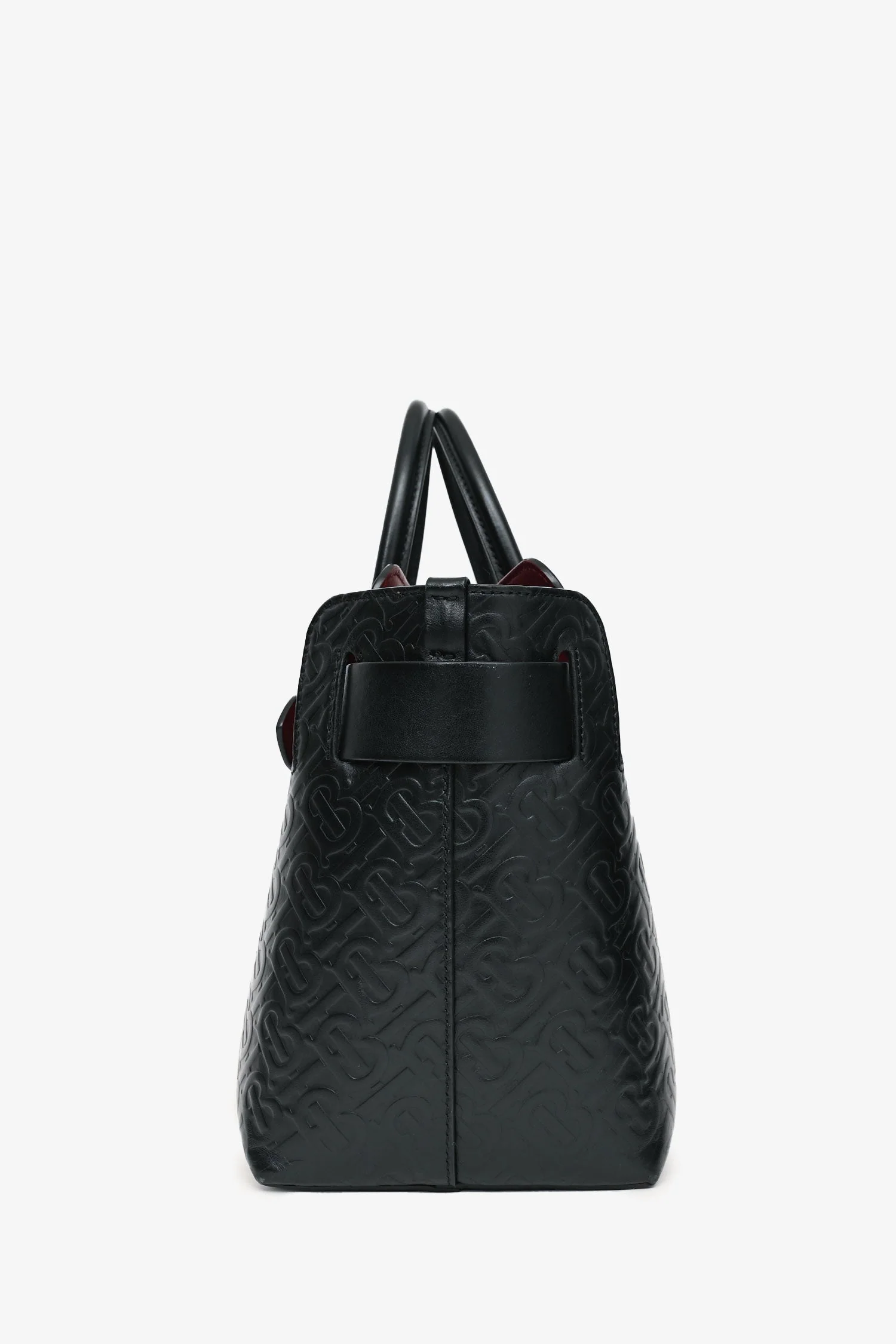 Burberry Black Leather TB Monogram Embossed Tote with Strap - Image 3