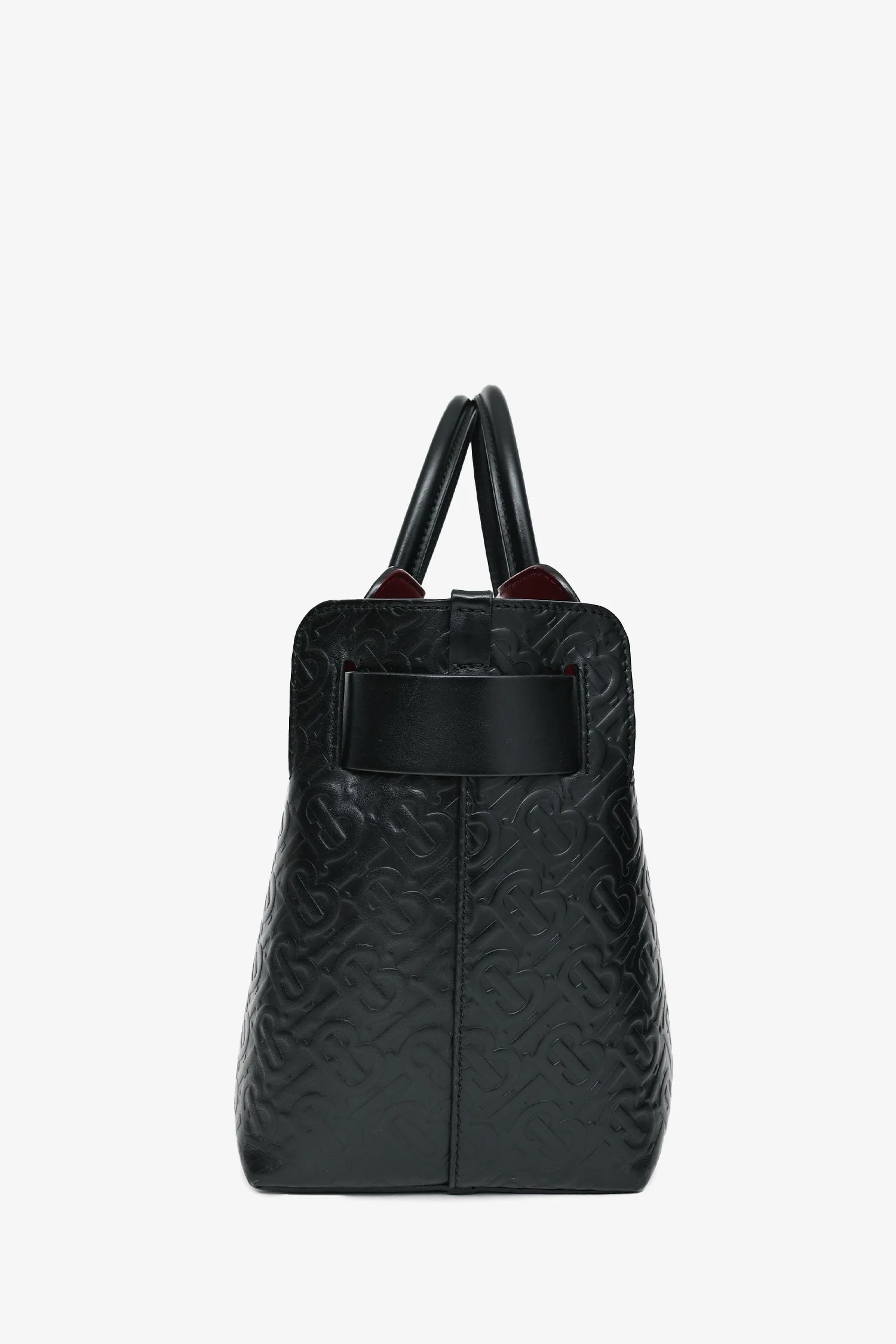 Burberry Black Leather TB Monogram Embossed Tote with Strap - Image 4