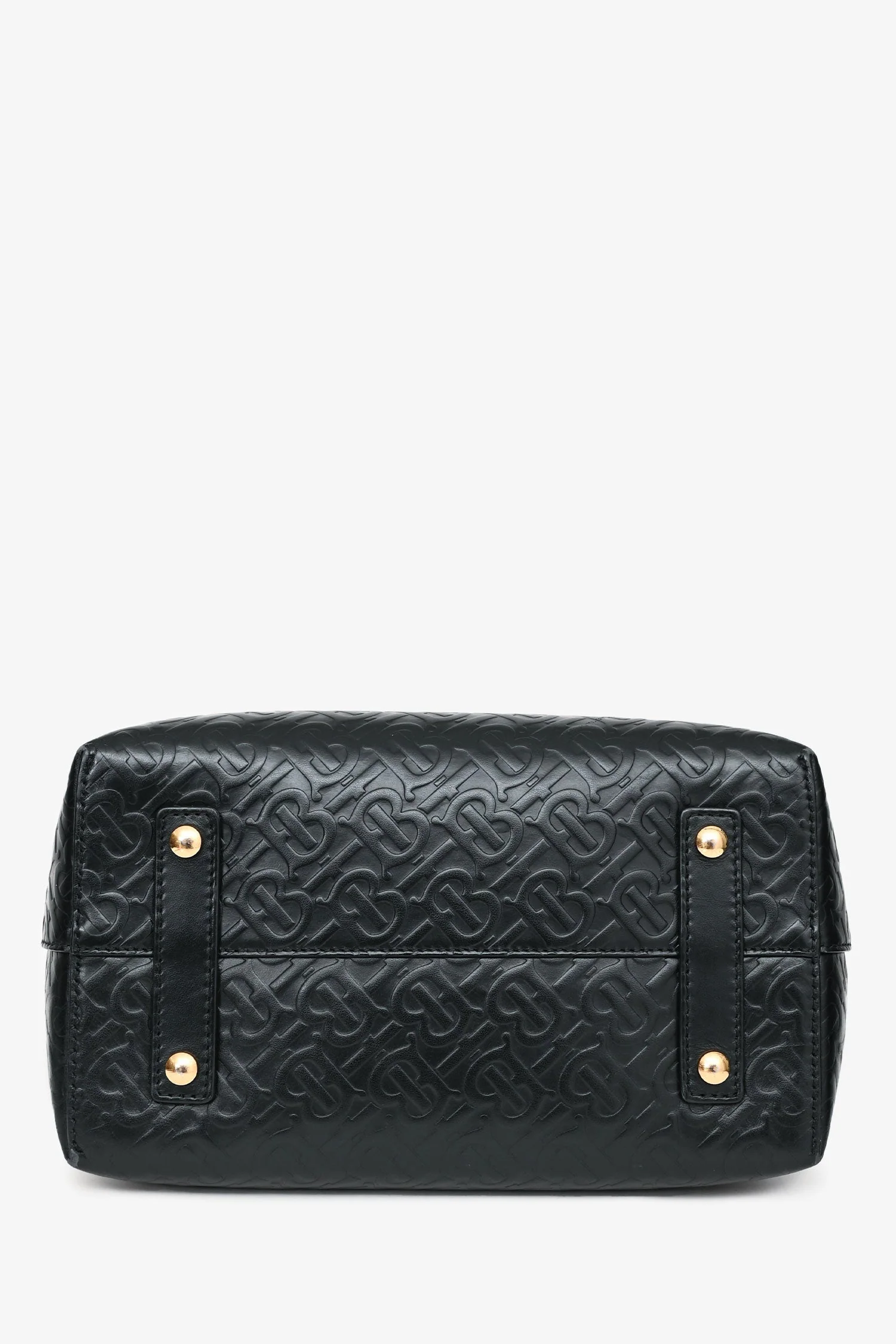 Burberry Black Leather TB Monogram Embossed Tote with Strap - Image 5