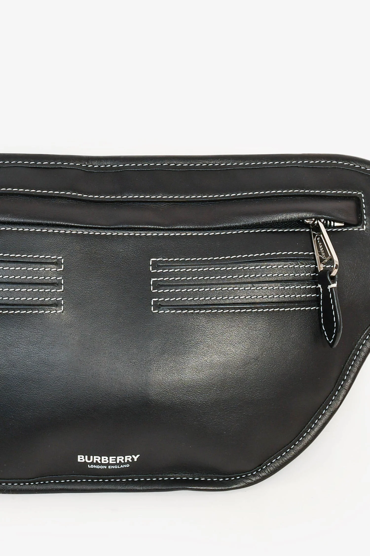 Burberry Black Leather White Contrast Stitch 'Brummell' Belt Bag - Image 7