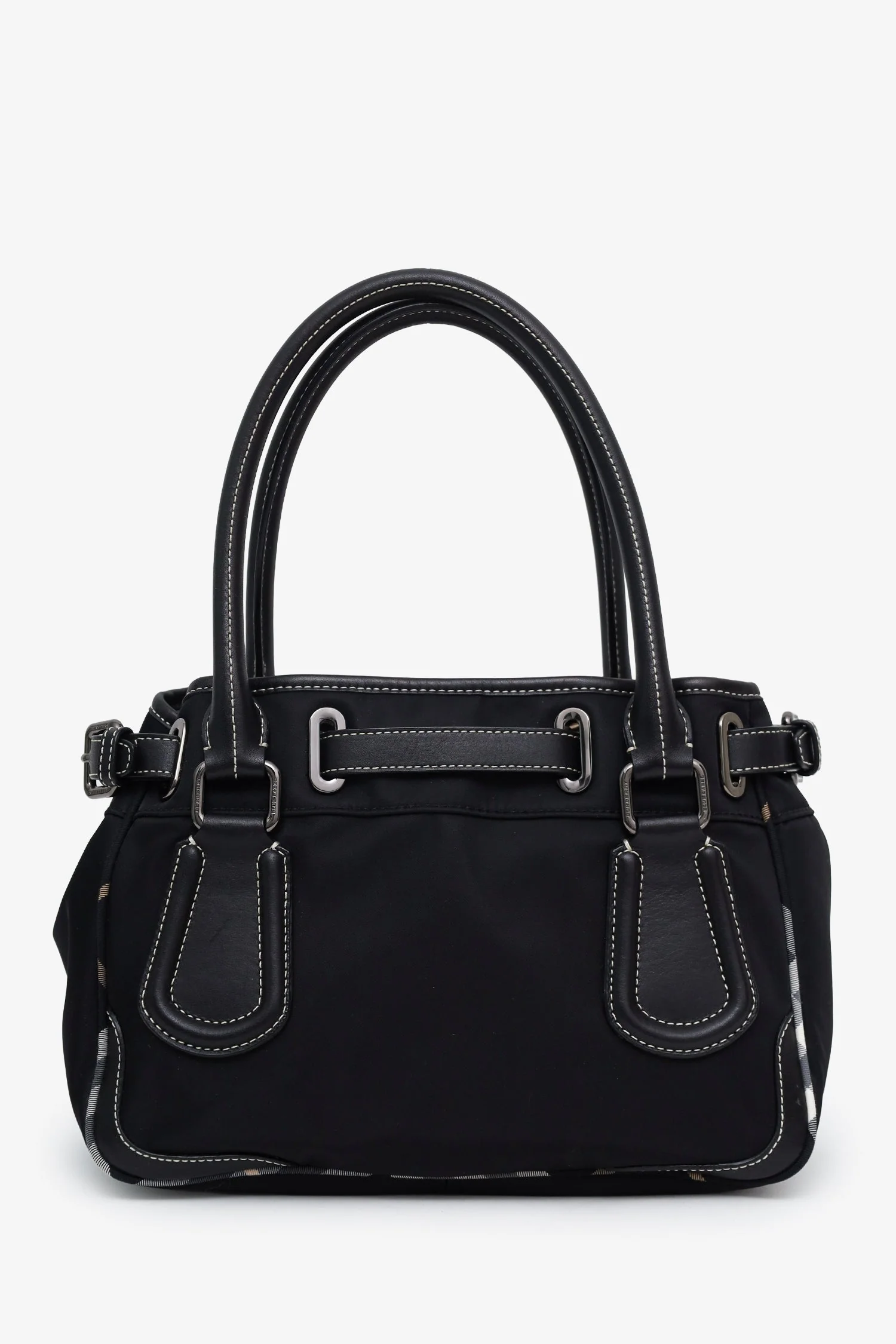 Burberry Black Nylon Leather Trimmed Top Handle Bag - Image 2
