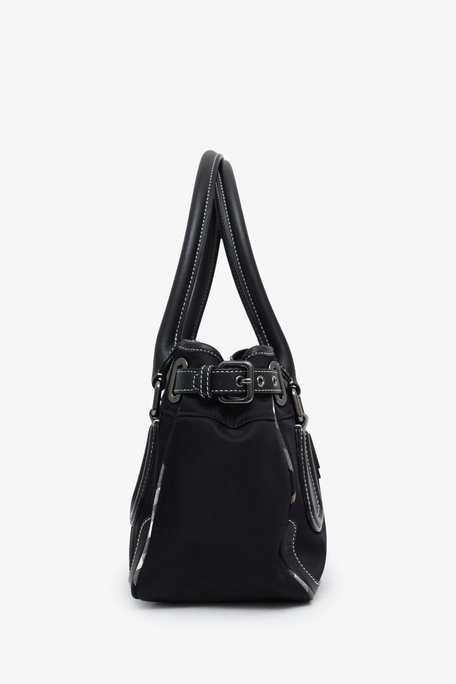 Burberry Black Nylon Leather Trimmed Top Handle Bag - Image 3