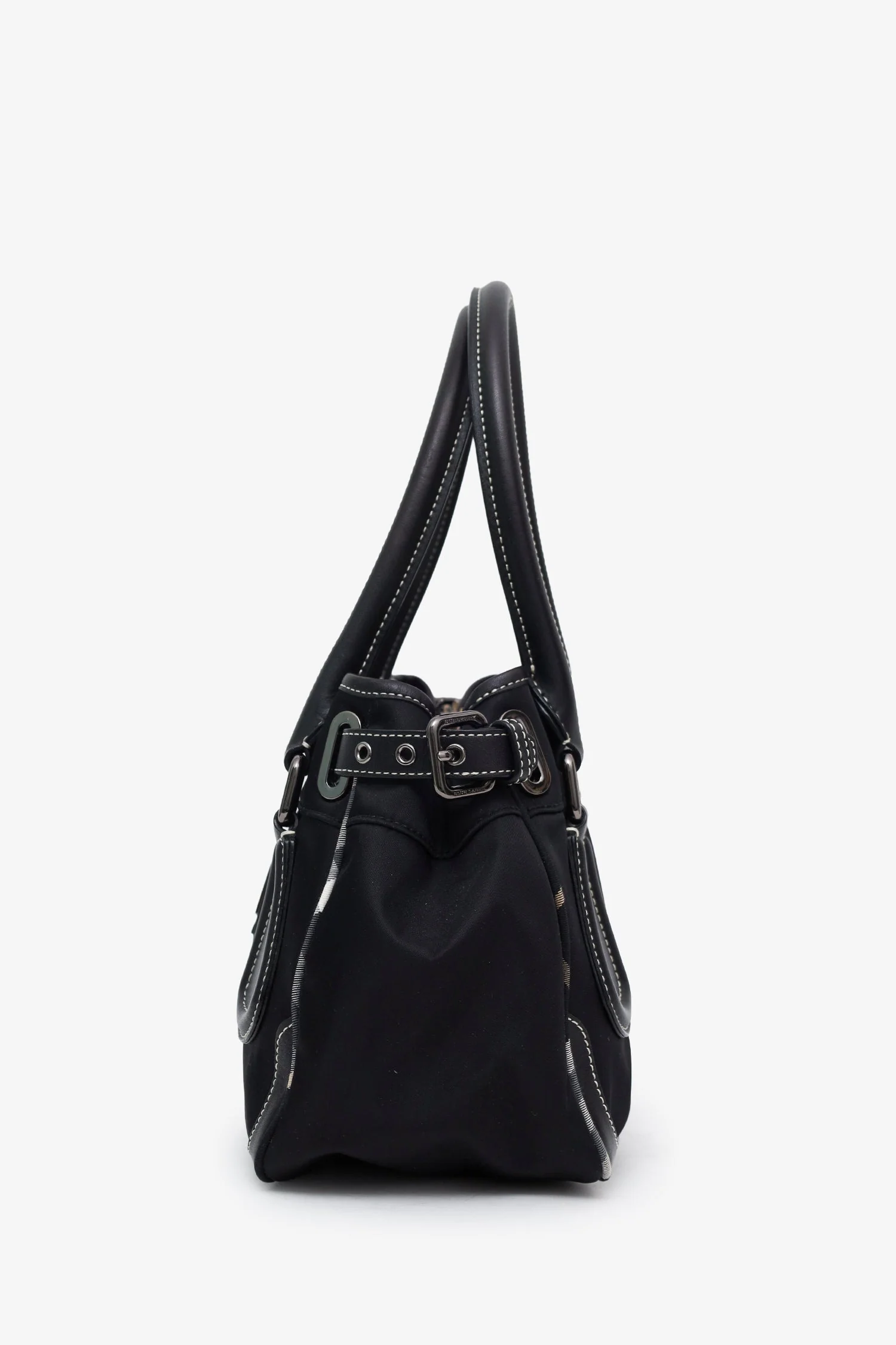 Burberry Black Nylon Leather Trimmed Top Handle Bag - Image 4