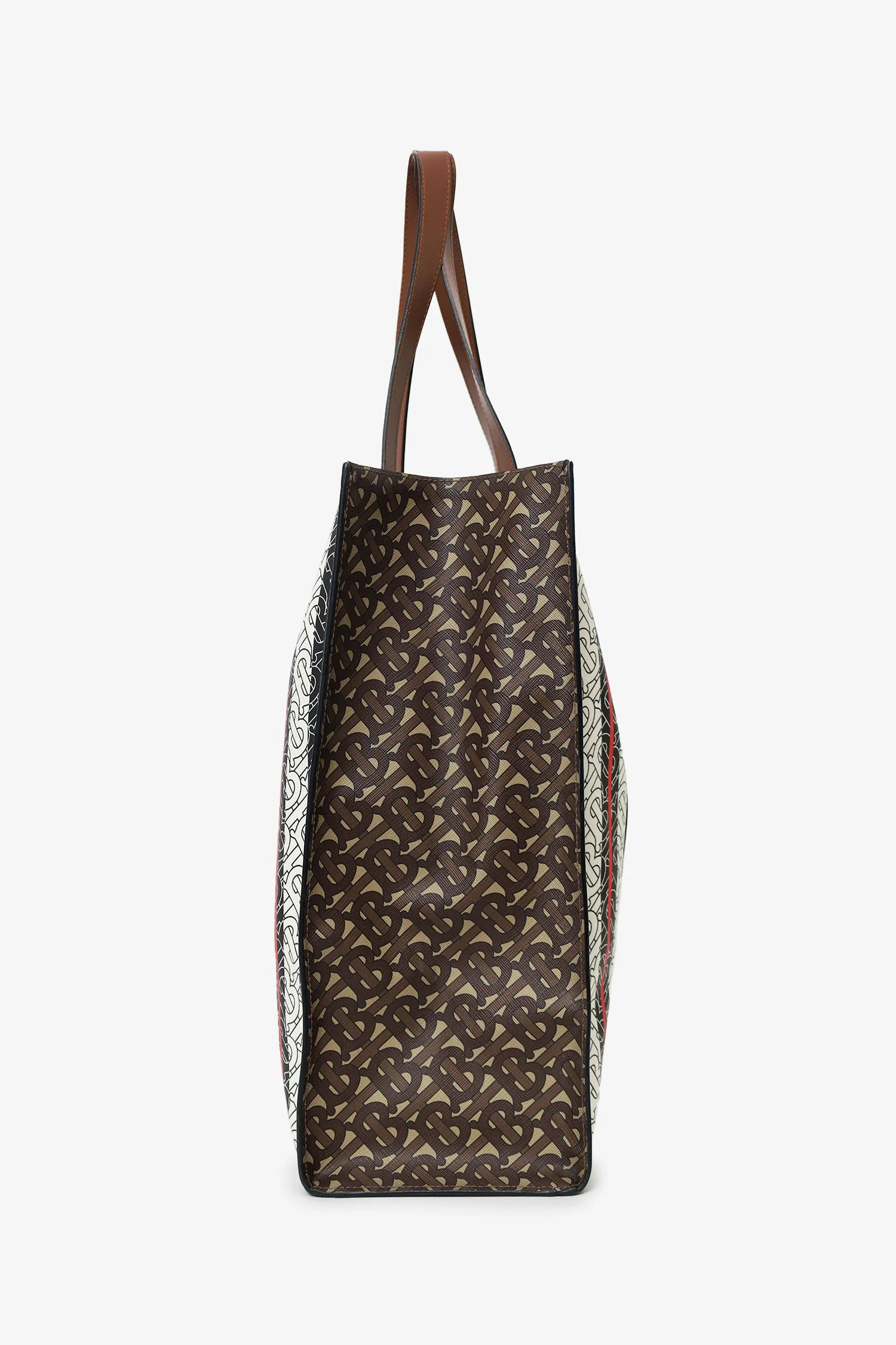 Burberry Bridle Brown TB Monogram Canvas Stripe Vertical Tote - Image 3