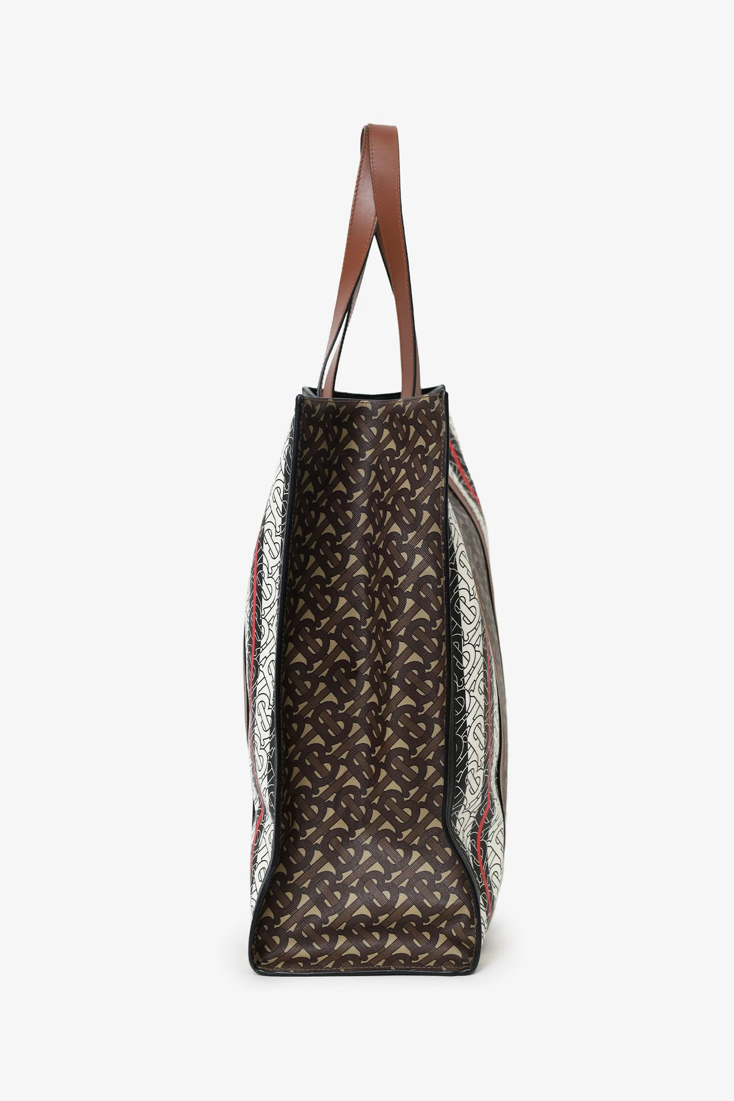 Burberry Bridle Brown TB Monogram Canvas Stripe Vertical Tote - Image 4