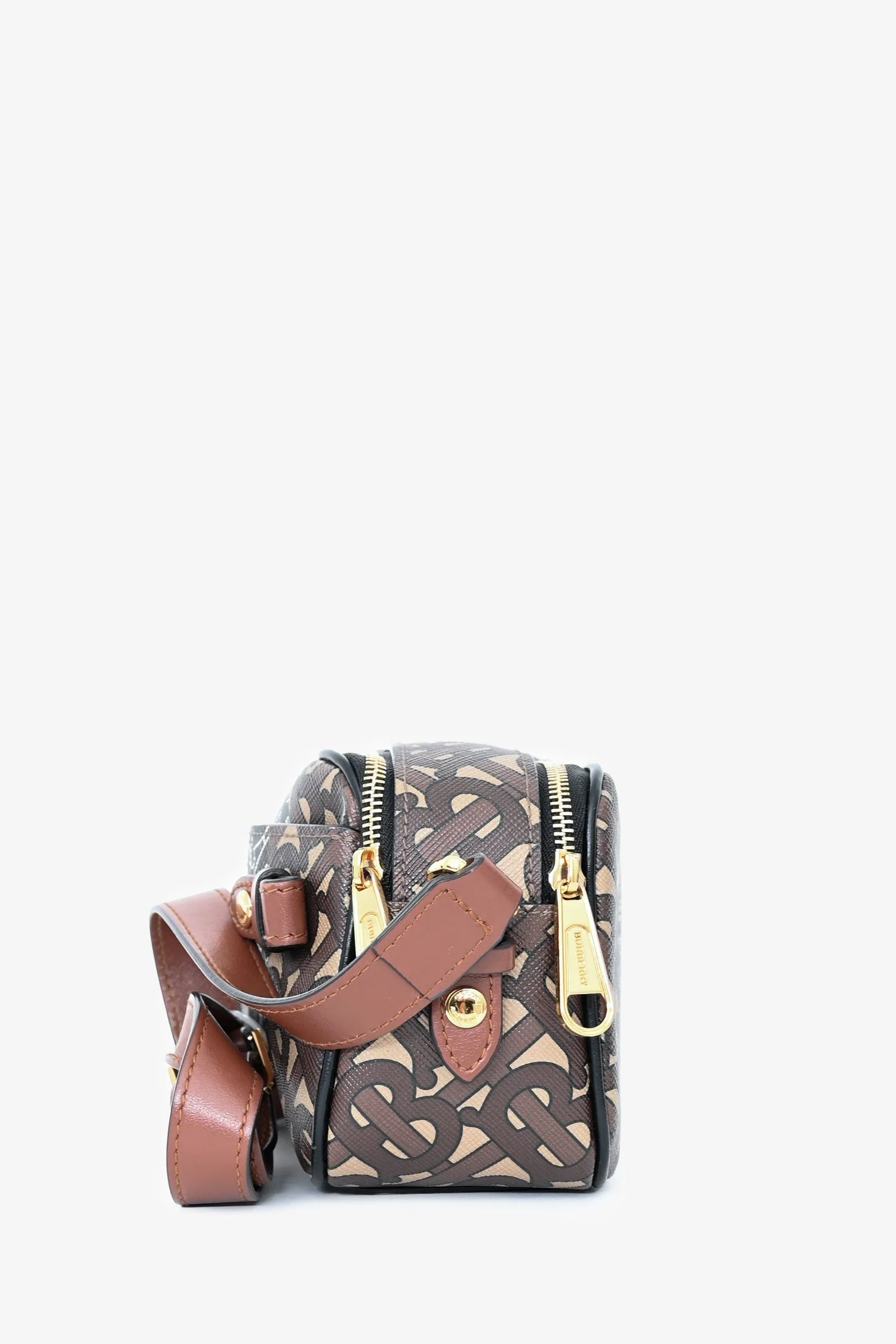Burberry Brown Leather TB Monogram Camera Crossbody Bag - Image 3