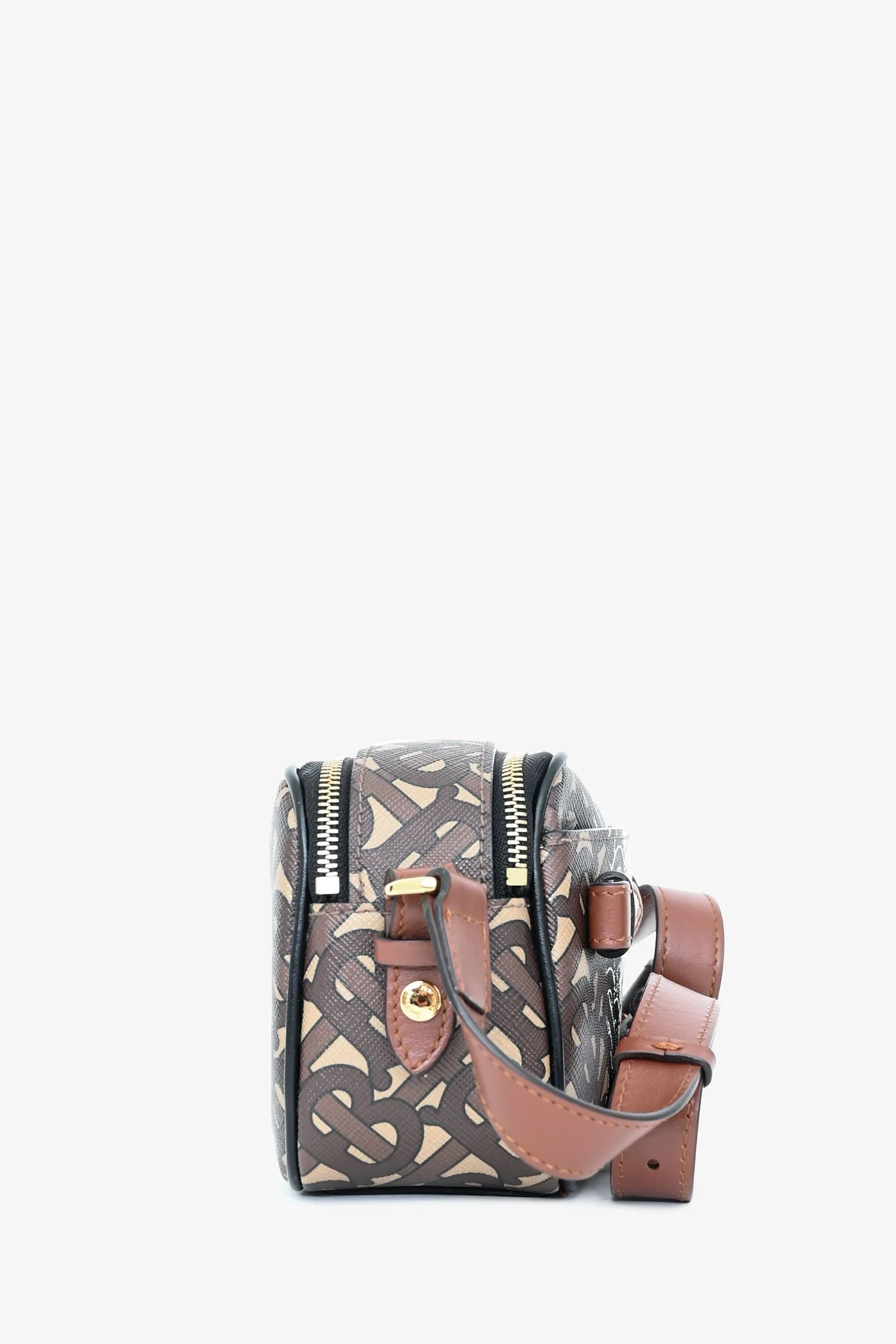 Burberry Brown Leather TB Monogram Camera Crossbody Bag - Image 4