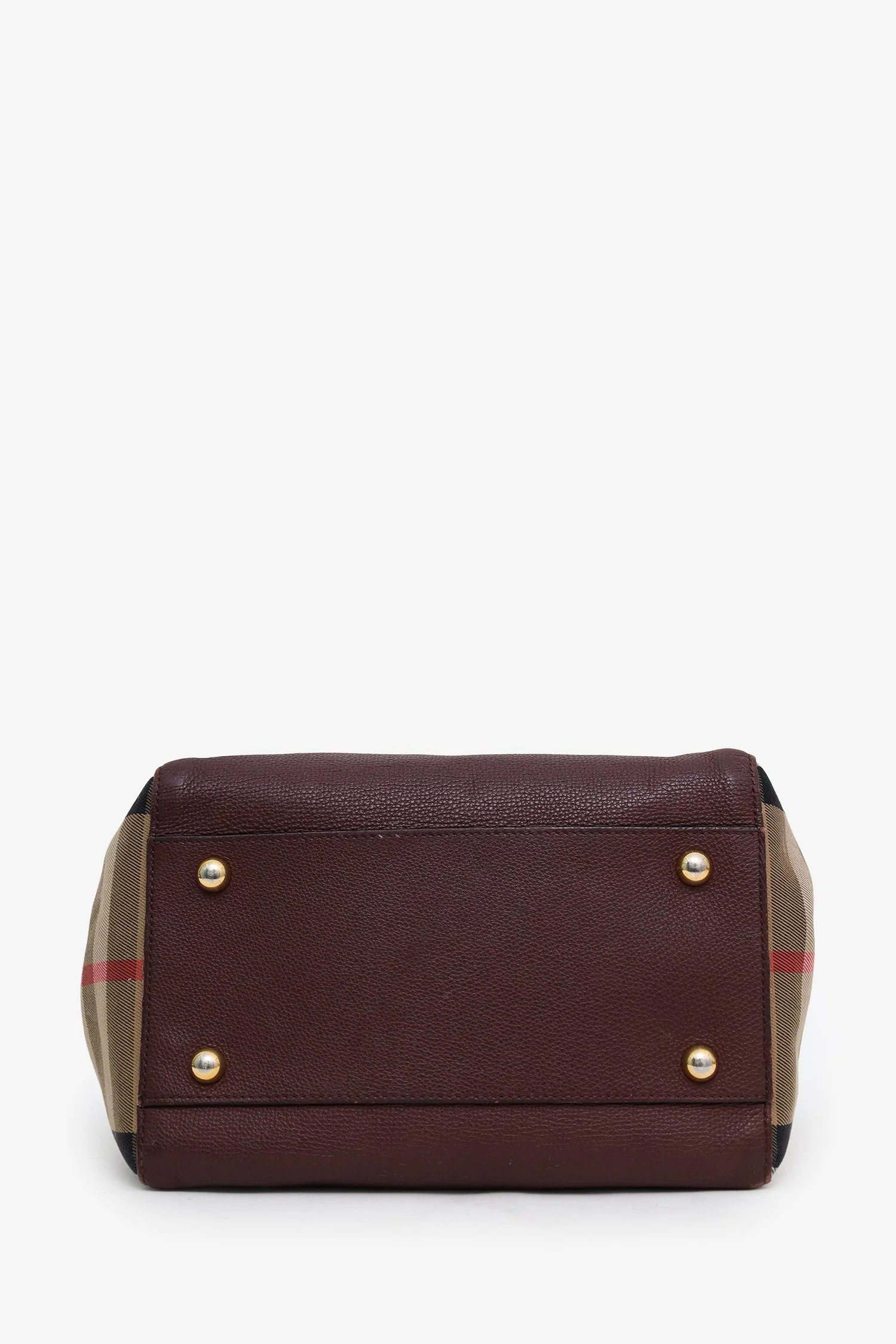 Burberry Burgundy/Beige Small Leather House Check Tote Bag - Image 5