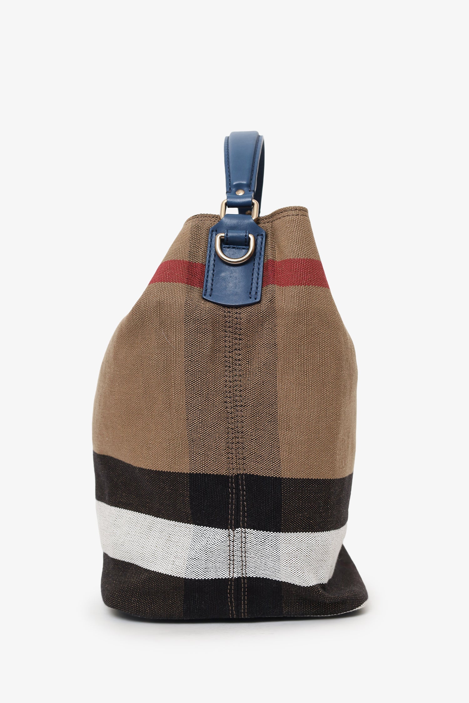 Burberry Nova Check/Navy Linen/Leather 'Ashby' Bucket Bag With Strap - Image 3
