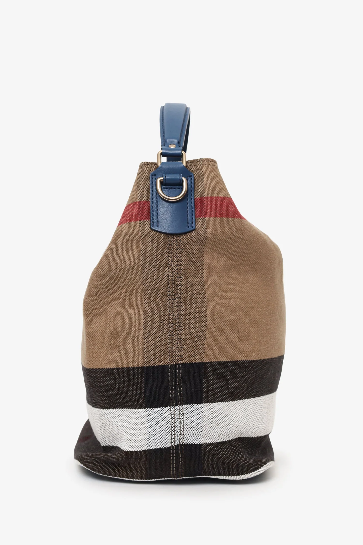 Burberry Nova Check/Navy Linen/Leather 'Ashby' Bucket Bag With Strap - Image 4