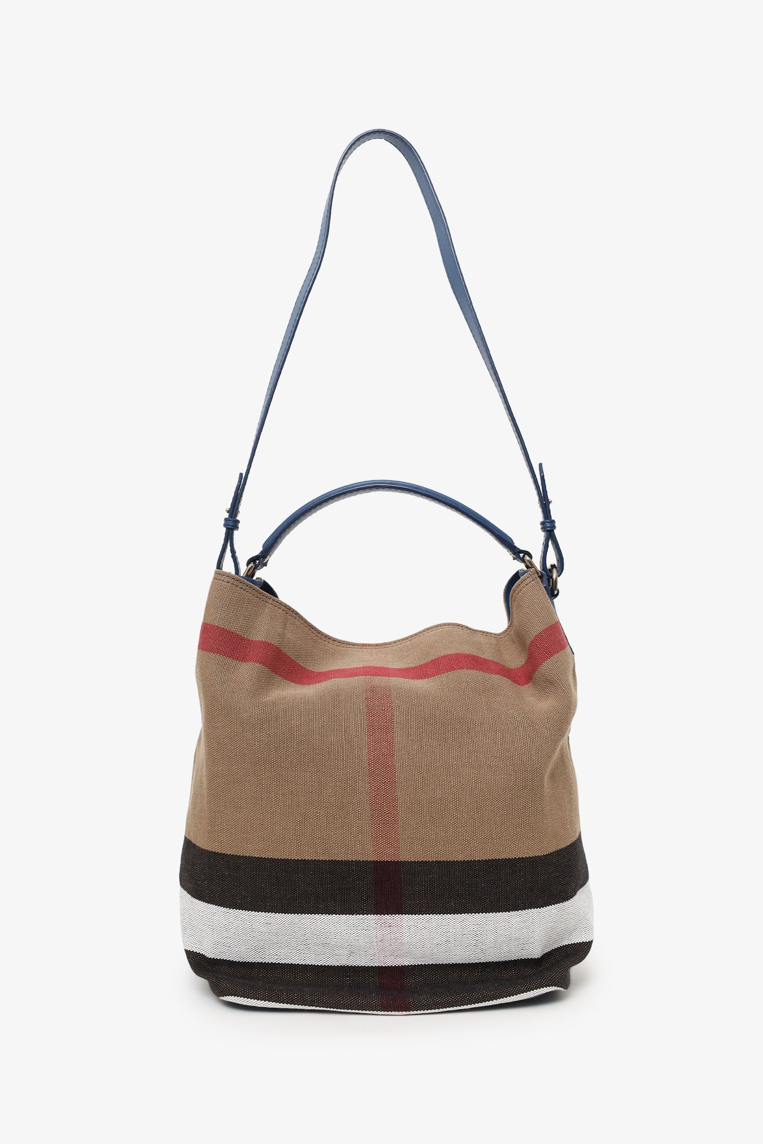 Burberry Nova Check/Navy Linen/Leather 'Ashby' Bucket Bag With Strap - Image 5