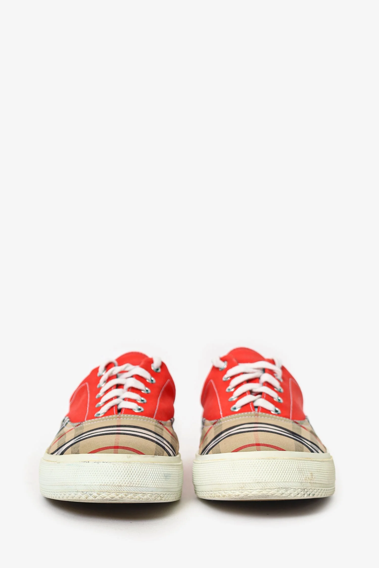 Burberry Red/Nova Check 'Skate' Low Top Shoes Size 45 - Image 3