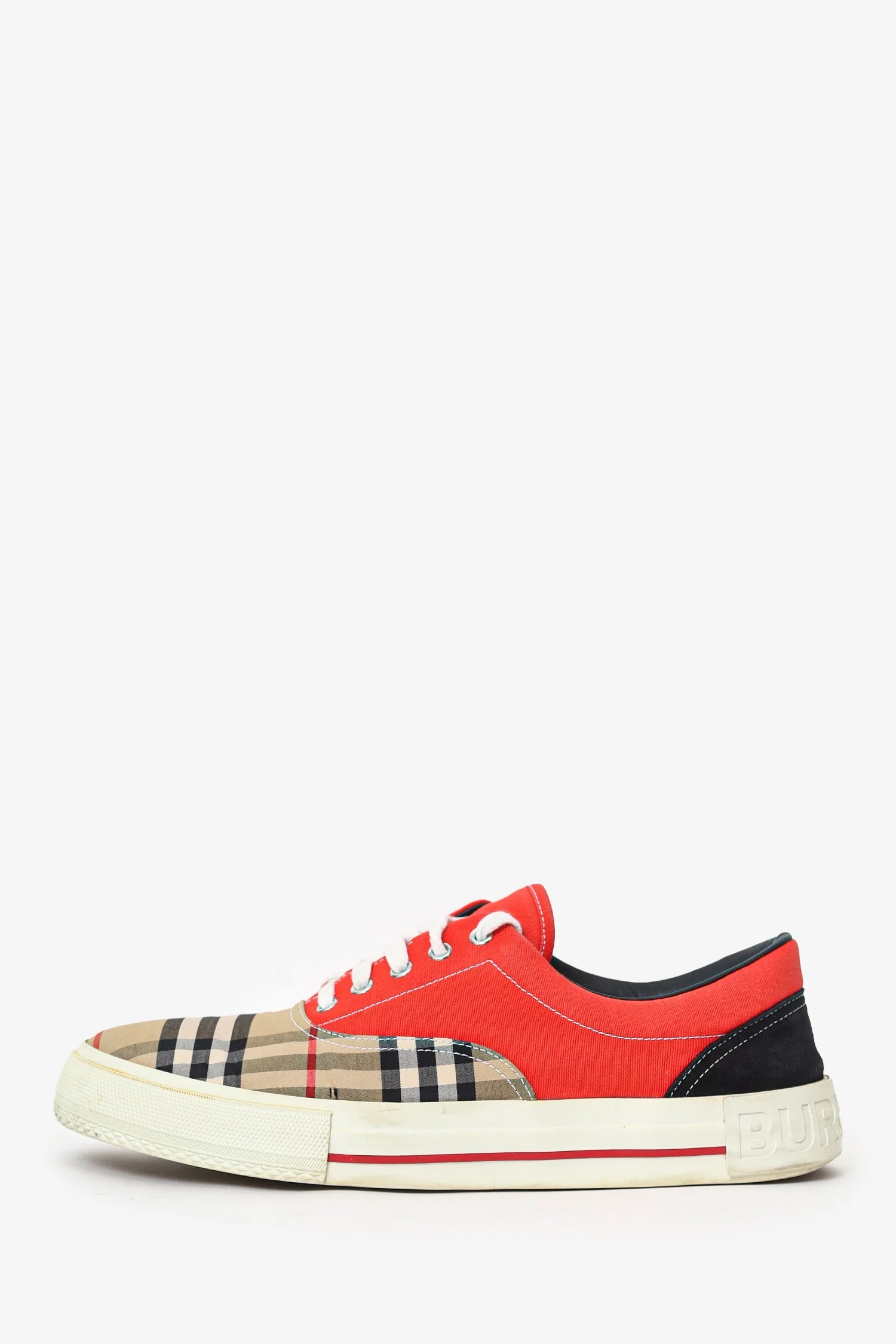 Burberry Red/Nova Check 'Skate' Low Top Shoes Size 45 - Image 5