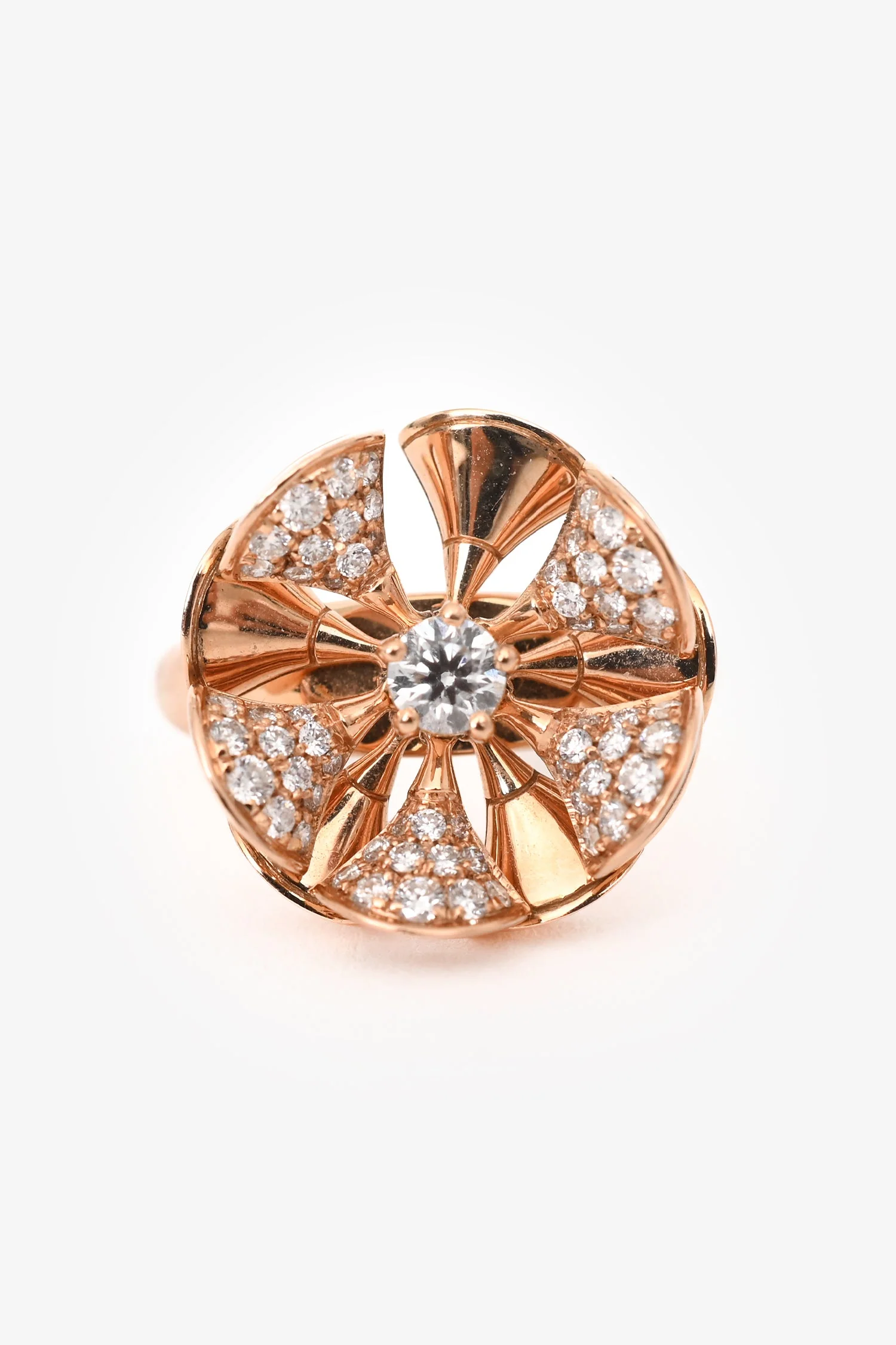 Bvlgari 18K Rose Gold Diamond Set Flower Ring - Image 2