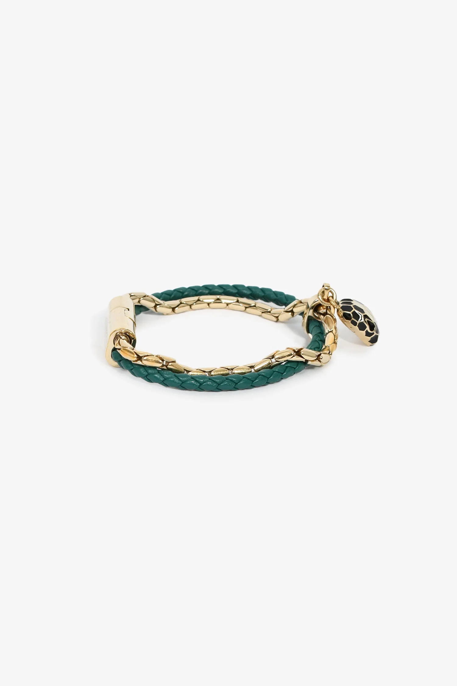 Bvlgari Gold Plated/Green Leather Serpenti Forever Bracelet - Image 2