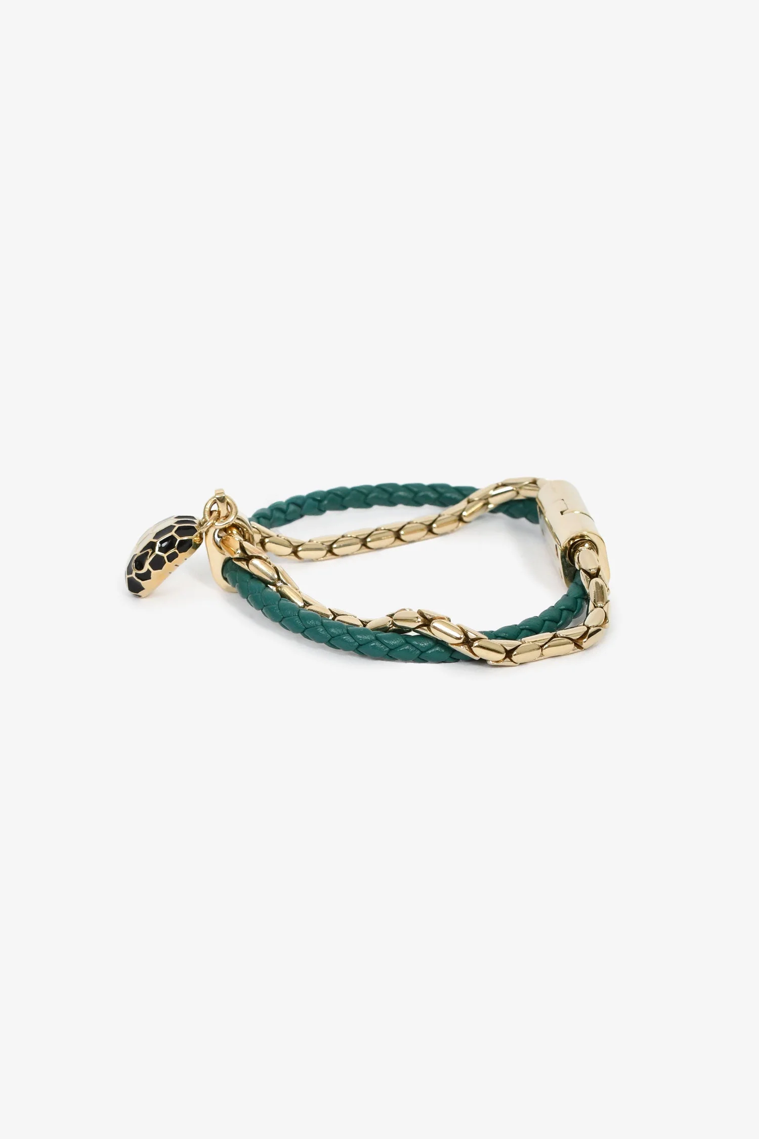 Bvlgari Gold Plated/Green Leather Serpenti Forever Bracelet - Image 3