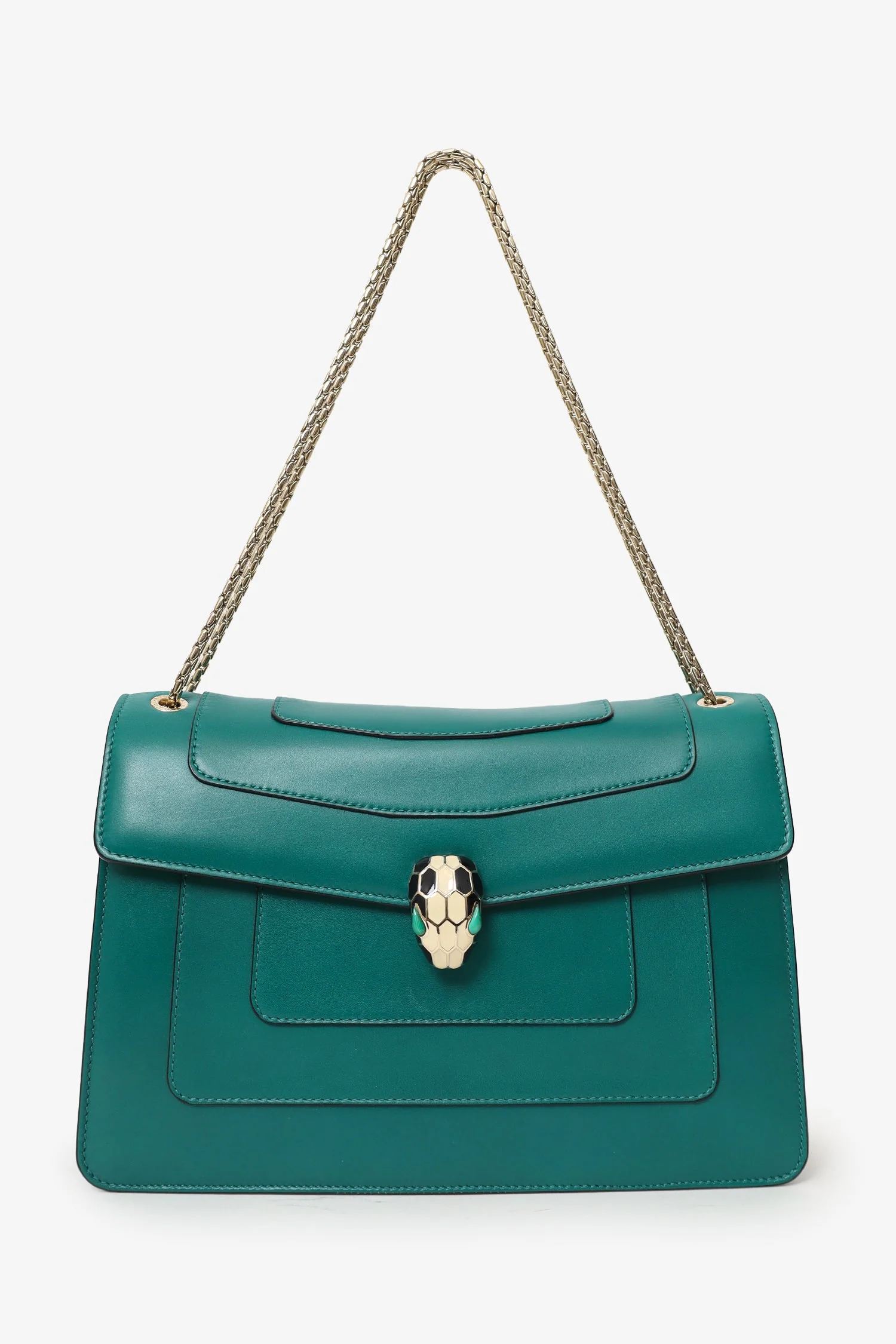 Bvlgari Green Leather Medium Serpenti Forever Shoulder Bag - Image 6