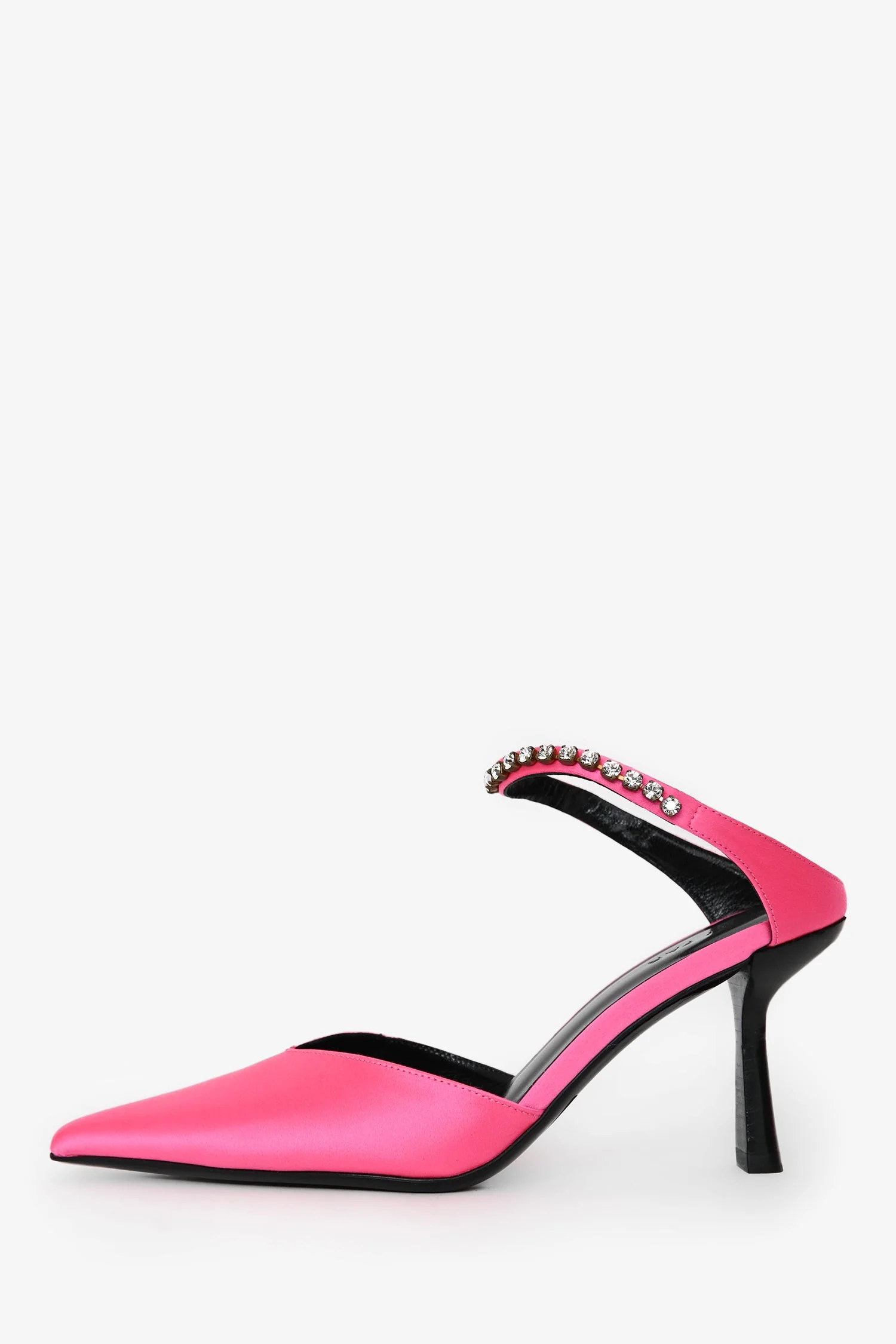 By Far Neon Pink Crystal Embellished 'Alla' Silk Satin Mules Size 37 - Image 4