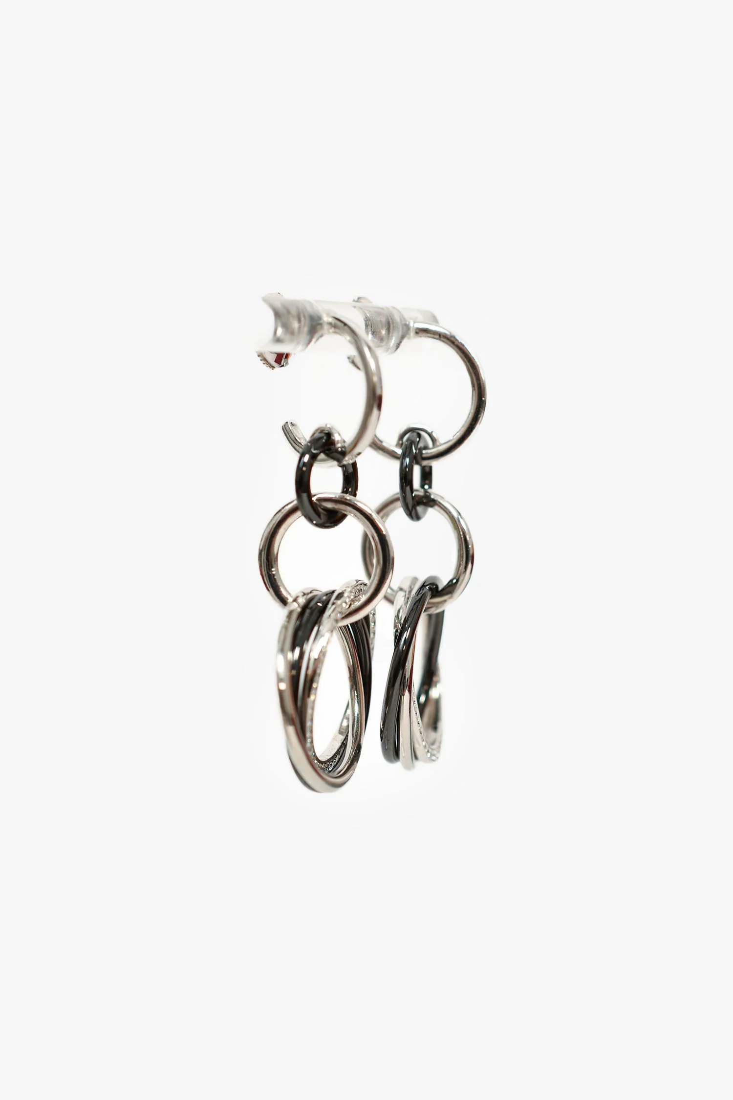 Cartier 18K White Gold/Black Ceramic Diamond Trinity Earrings - Image 3