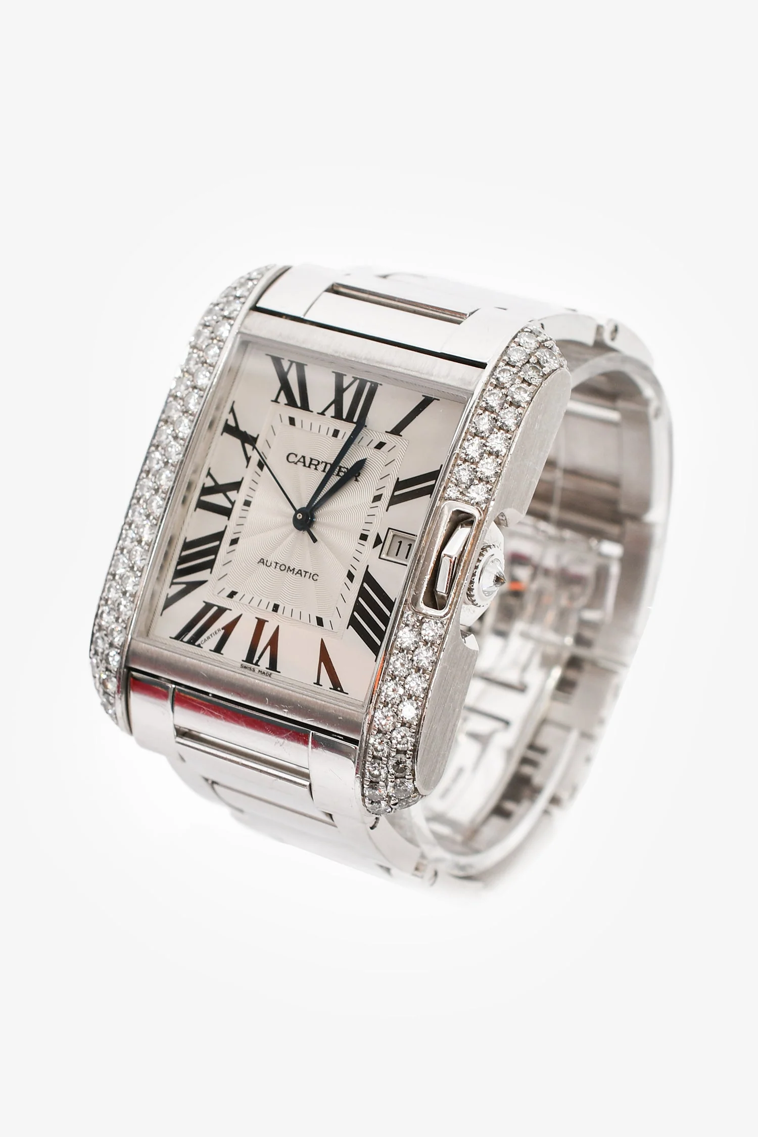 Cartier 18K White Gold Diamonds Automatic XL 'Tank Anglaise' Watch - Image 2