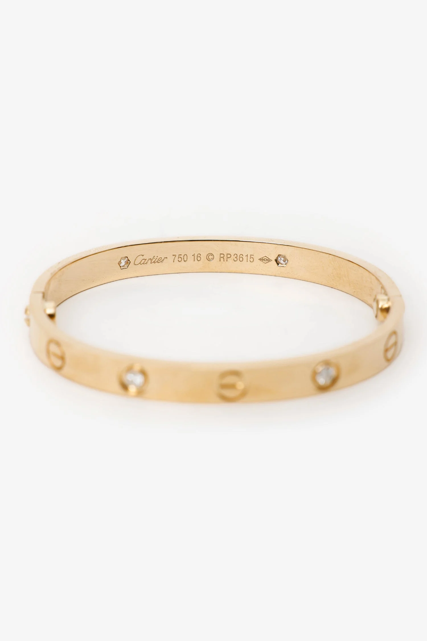 Cartier 18K Yellow Gold 4 Diamonds Medium Model Love Bracelet Size 16 - Image 6